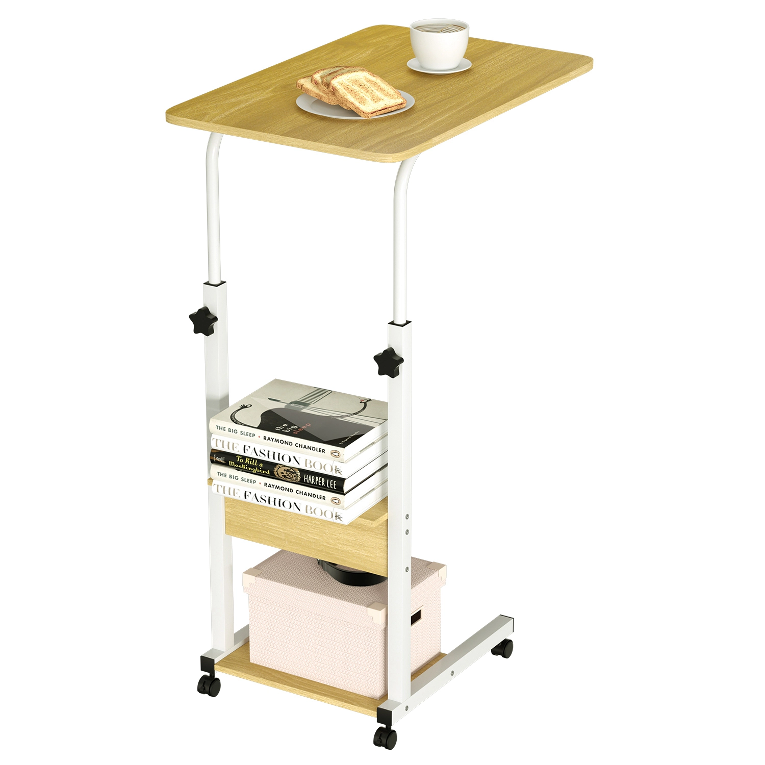 GBruno 3-Tier C-Shaped Side Table With Wheels
