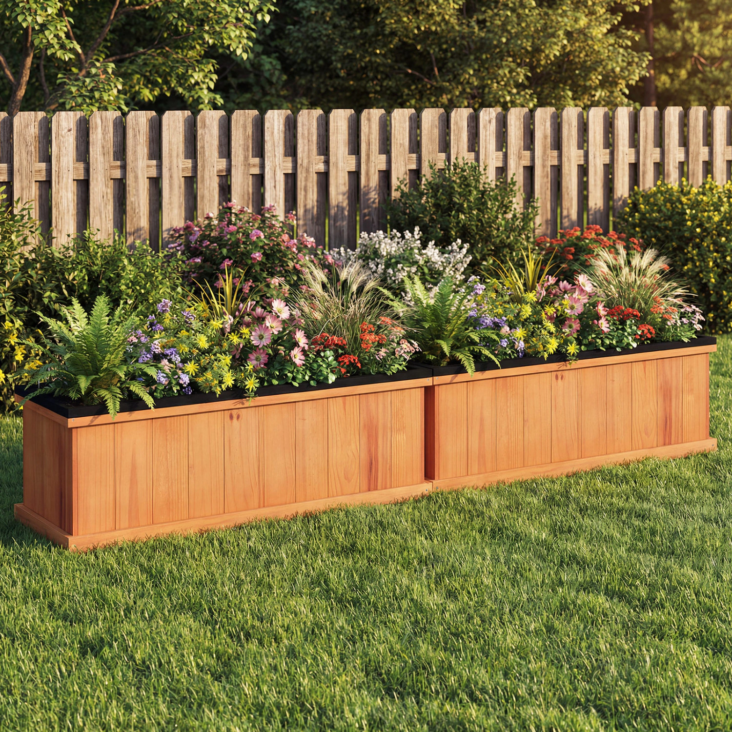 LJG Wooden Raised Garden Bed with Drainage Holes and Liner Solid Fir Wood Planter Box