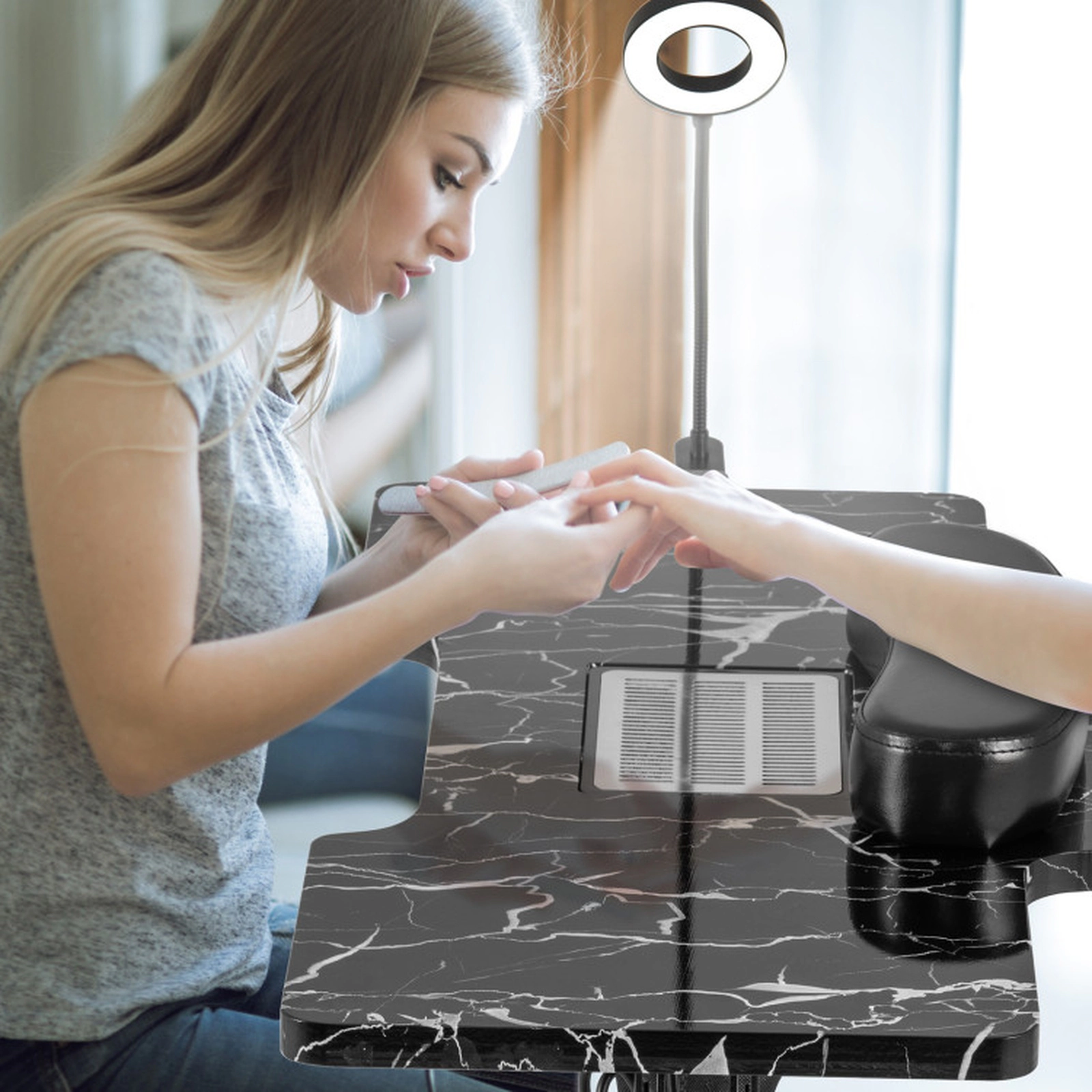 SUGIFT Folding Electric Dust Collector LED Lamp Manicure Nail Desk 35.5-in x 16-in x 30.5-in 66-lb Capacity Black