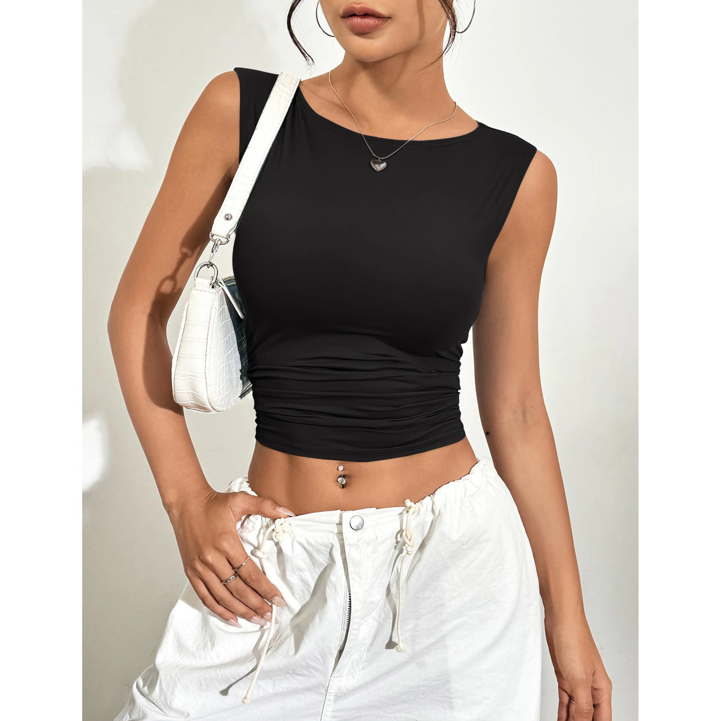Zeagoo Women's 2-Pack Crew Neck Slim Fit Sleeveless Crop Tank Top