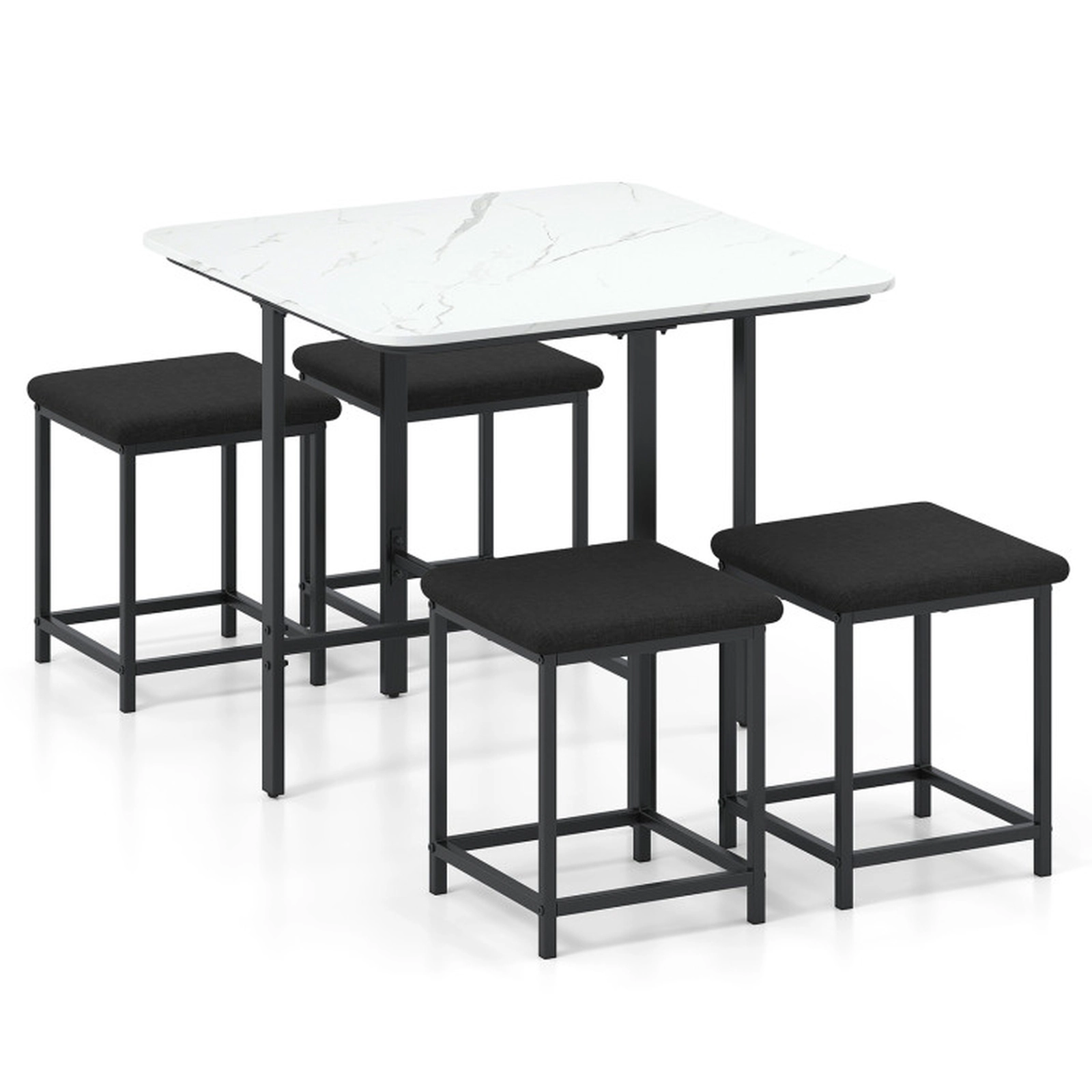 SUGIFT 35.5-in Square Dining Table Set with 4 Upholstered Stools and Metal Frame 180-lb Tabletop Capacity White