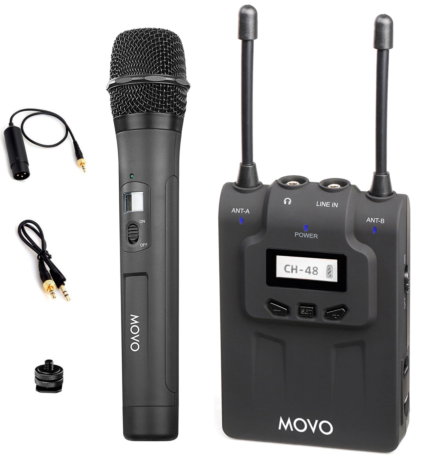 Movo WMIC80 UHF Wireless Handheld Microphone System with Handheld Mic with Integrated Transmitter, Portable Receiver