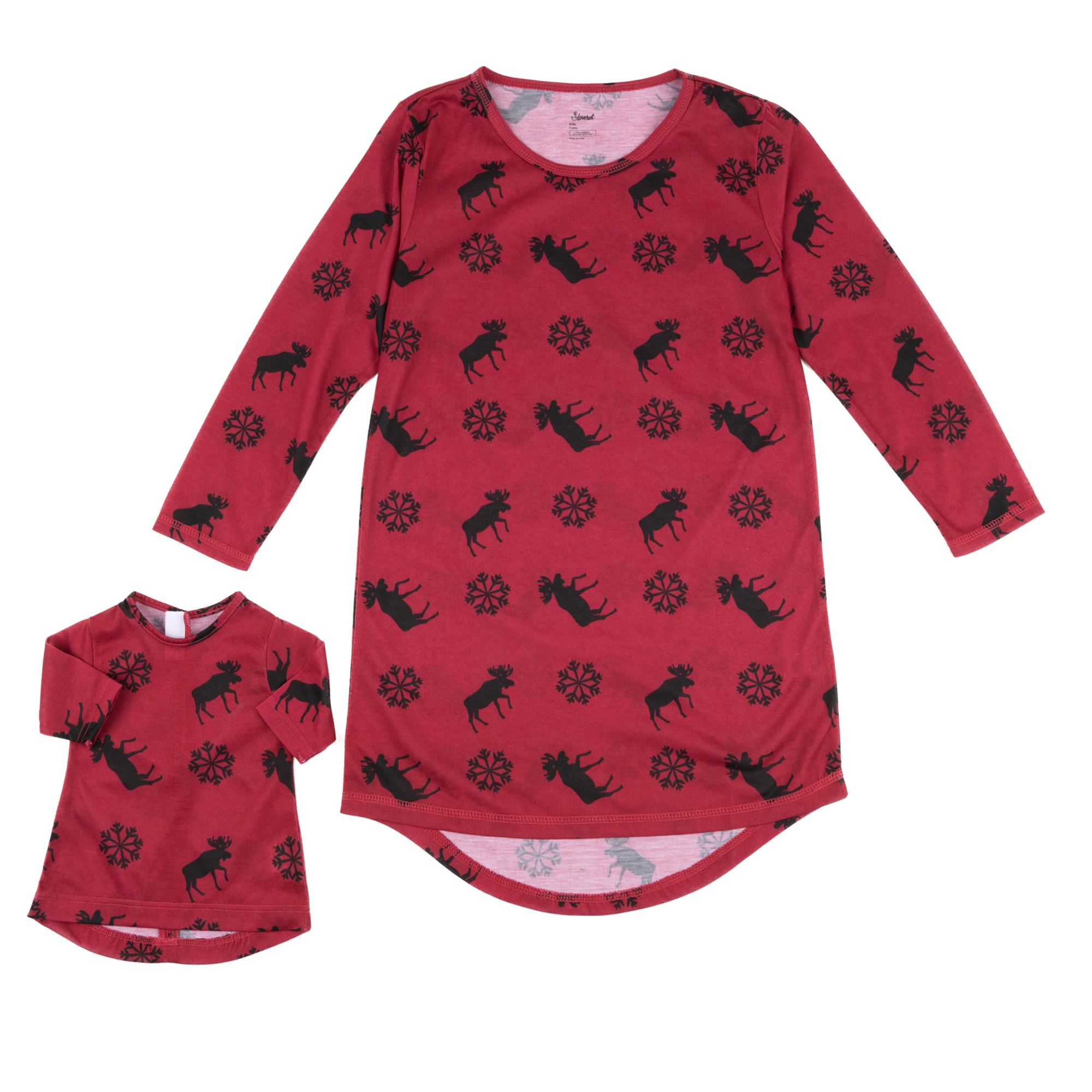 Leveret Girl & Doll Matching Holiday Print Long Sleeve Nightgown Set
