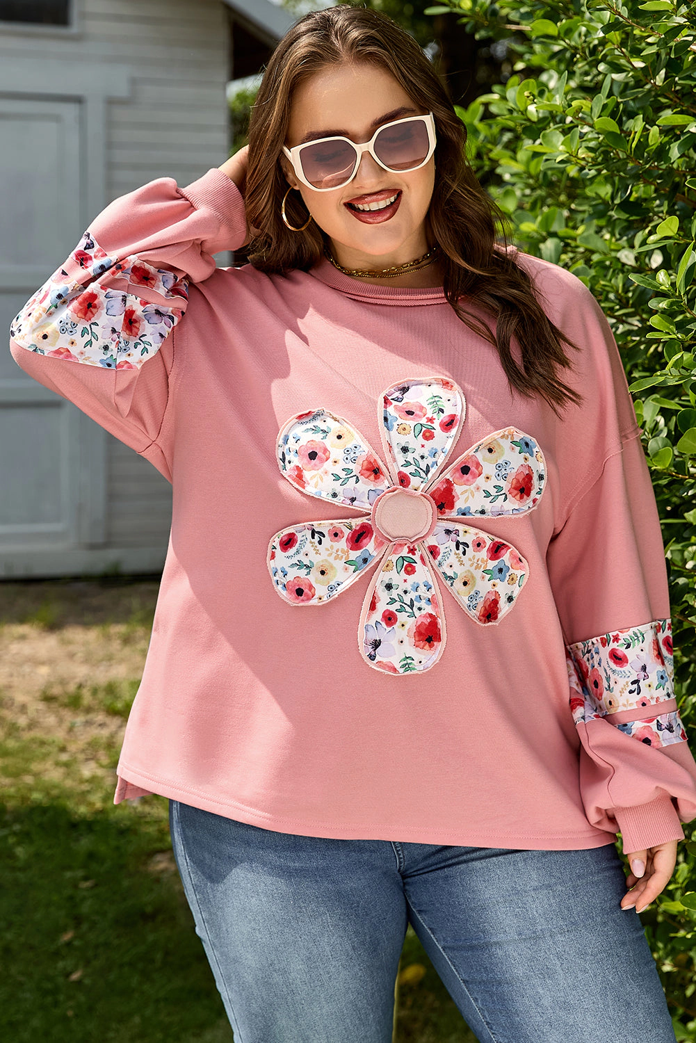 Threaded Pear Women's Elizabeth applique Drop Shoulder Sweatshirt