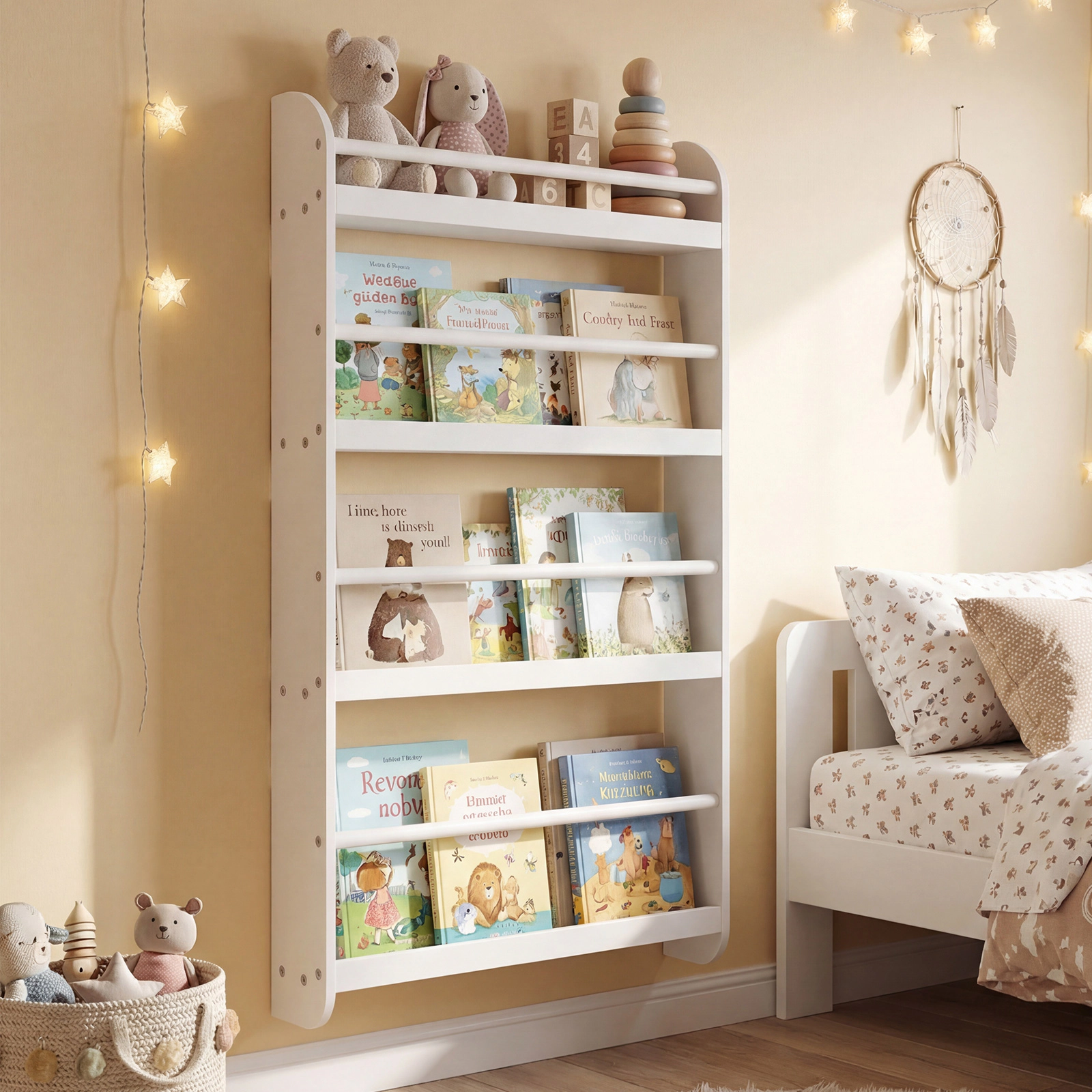 Costway Kids Bookshelf, 4-Tier Wall Mounted Book Shelf for Toys, Books, Hanging Bookcase White