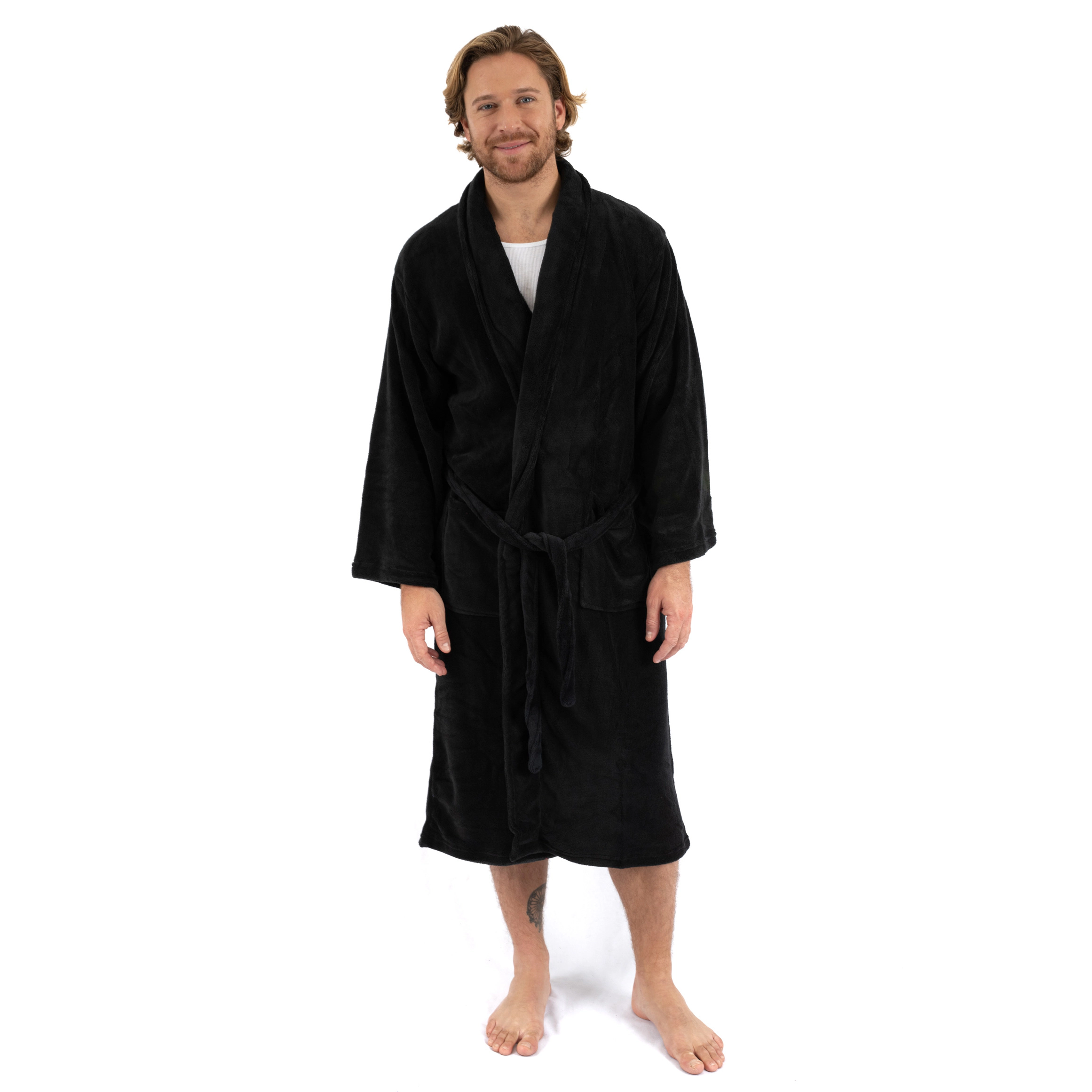 Leveret Mens Solid Micro Fleece Shawl Collar Robe