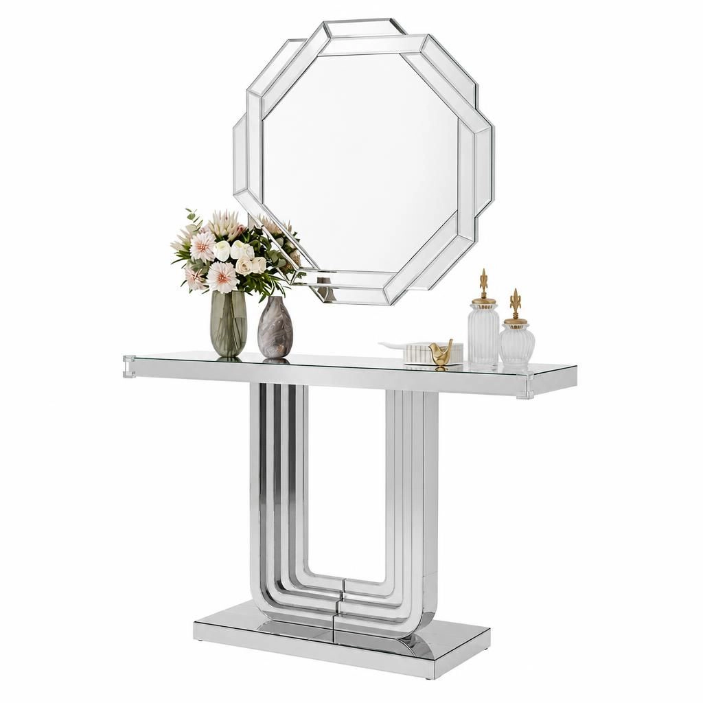 GOODSILO Long Narrow Console Table with Tempered Glass Top