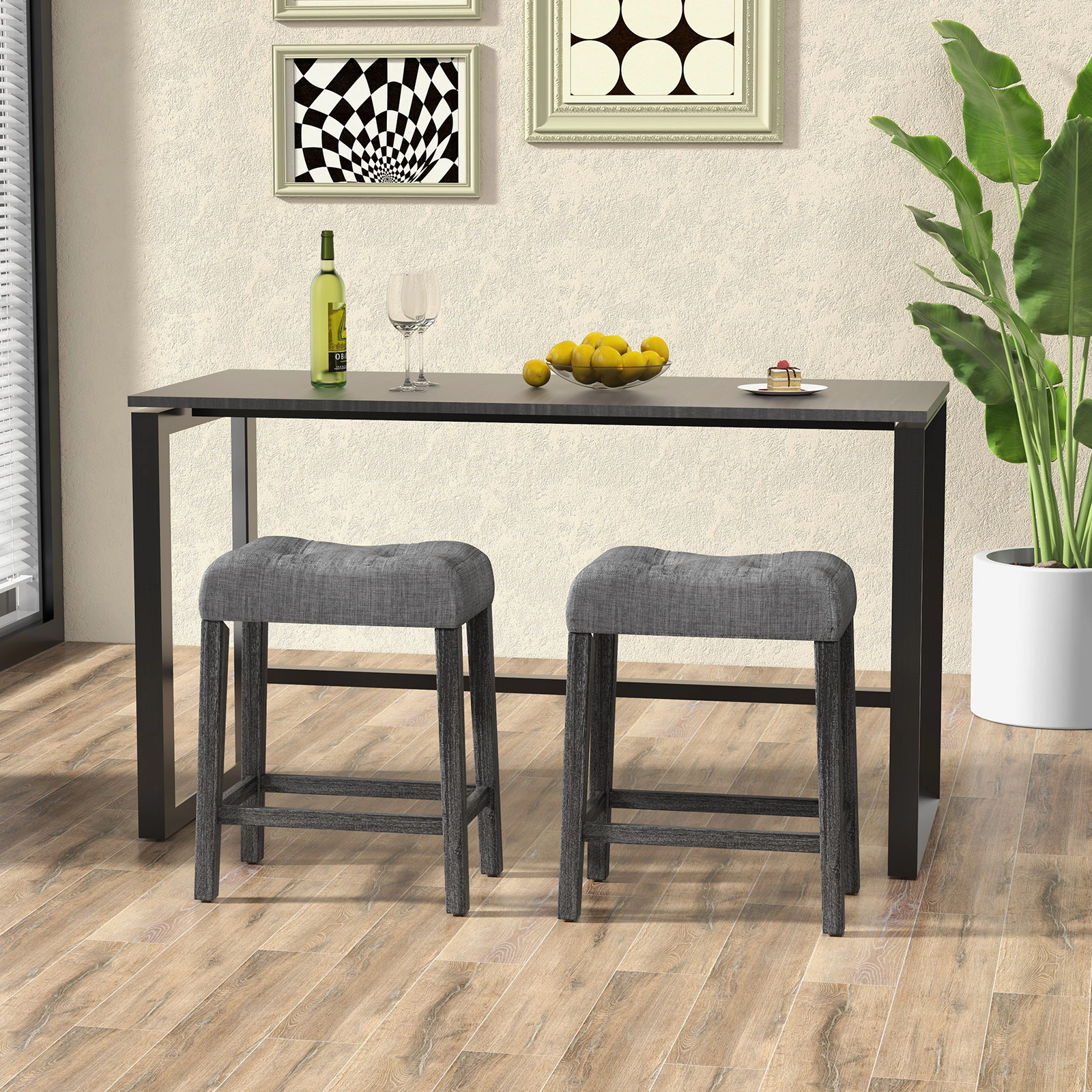 SUGIFT Set of 2 Gray 24-Inch Backless Linen Saddle Bar Stools