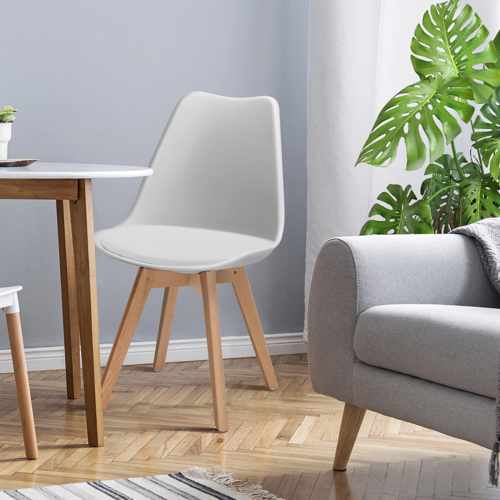 LJG Set of 4 Dining Chairs Mid-Century Modern Shell PU Seat with Wooden Legs