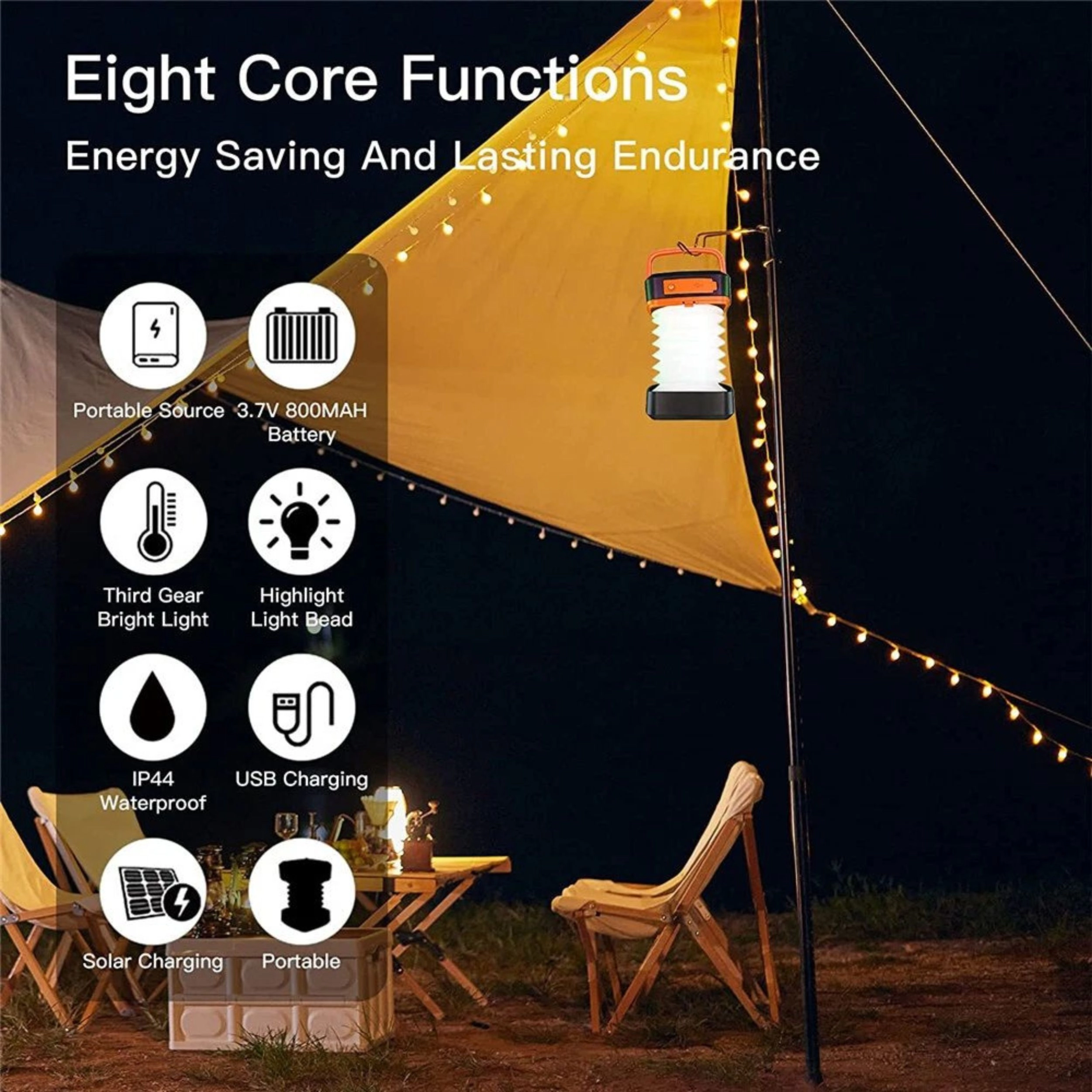 Home Collection Solar Rechargeable LED Camping Lantern and Flashlight