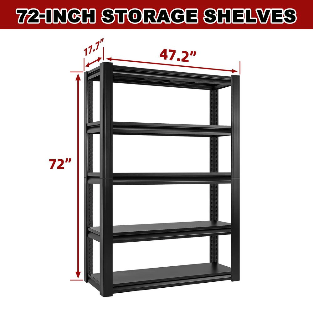 Flynama 5-Tier Freestanding Household Shelving, Heavy Duty Metal, Adjustable, Black (47.2"W x 72"H x 17.7"D)