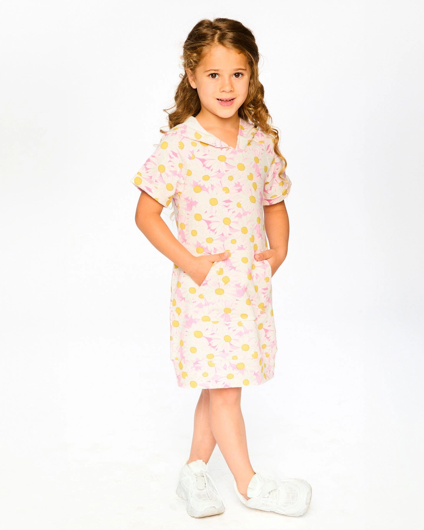 Deux par Girls French Terry Hooded Dress Printed Daisies