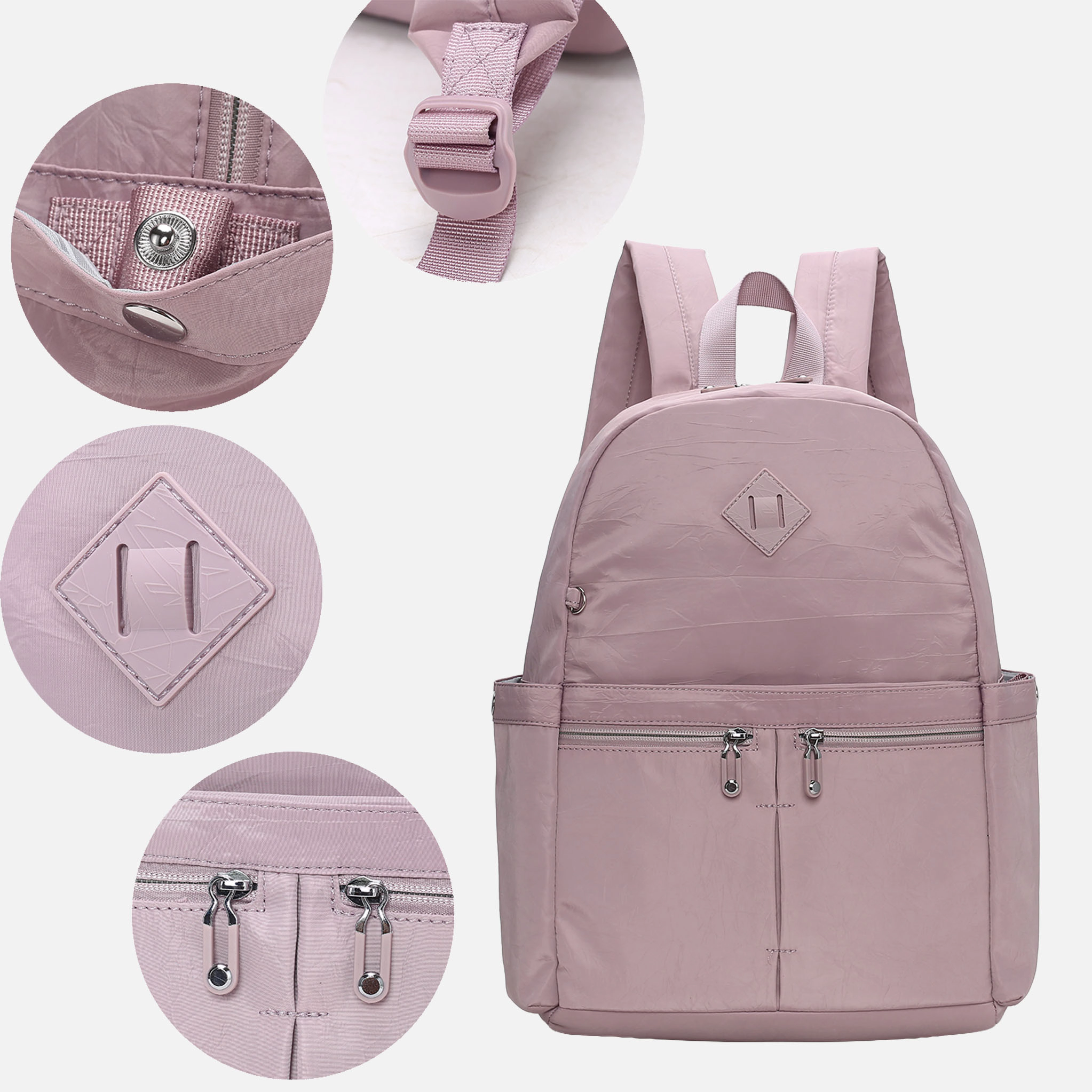 Mia K Collection Tatum Backpack - Textured Nylon Travel with Laptop Compartment