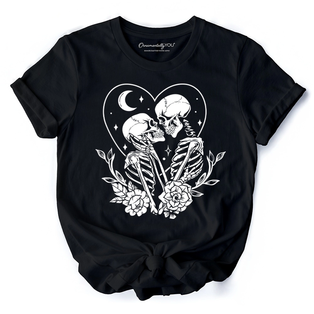OrnamentallyYou Unisex The Lovers Skeletons Spooky Gothic Valentine T-Shirt