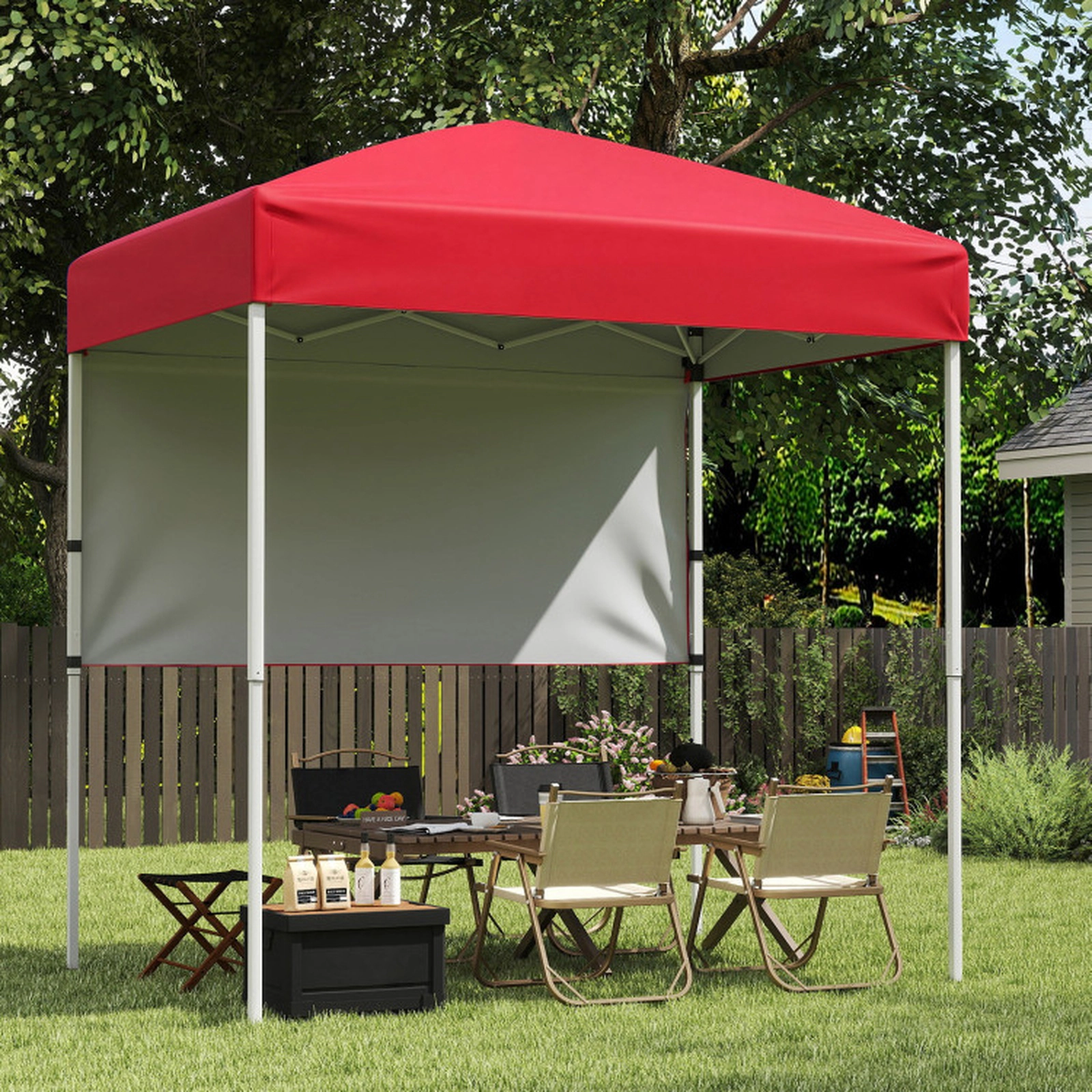SUGIFT 6 x 4FT Pop-Up Canopy Tent with Half Sidewall Gazebo Easy Setup Outdoor Sun Shelter 15.5-lb Net Weight Red