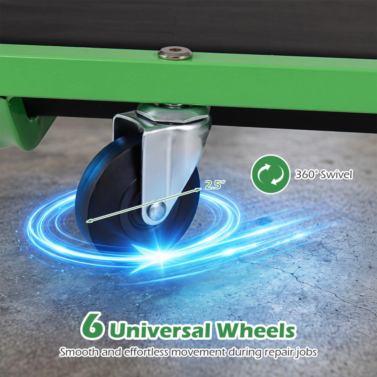 SUGIFT Folding 360 Swivel Wheels EVA Foam PU Leather Automotive Mechanic Creeper 36-in x 14.5-in 330-lb Capacity Green