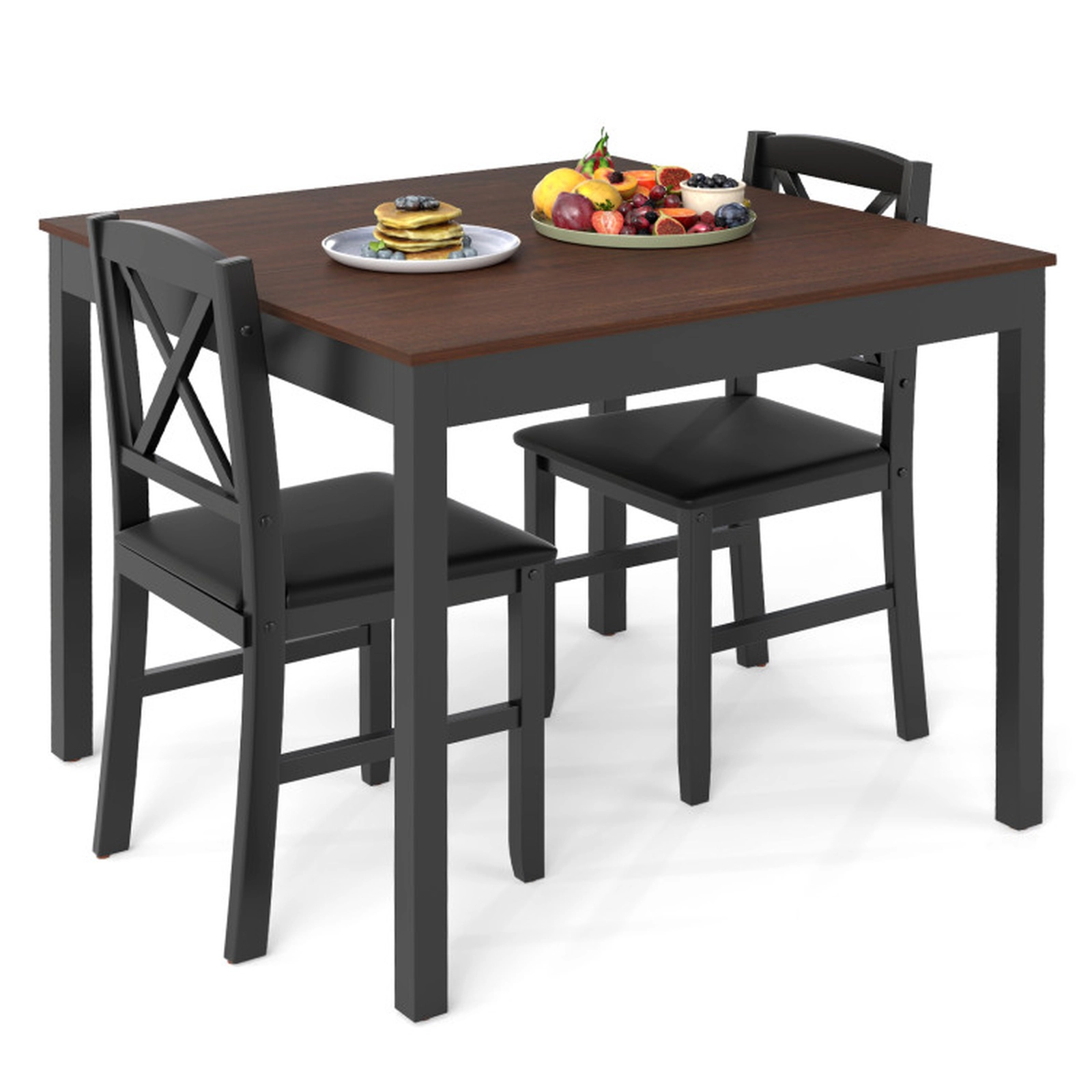 SUGIFT 3-Piece Brown Dining Set for 2, 35.5-in Square Table with PVC Leather Chairs