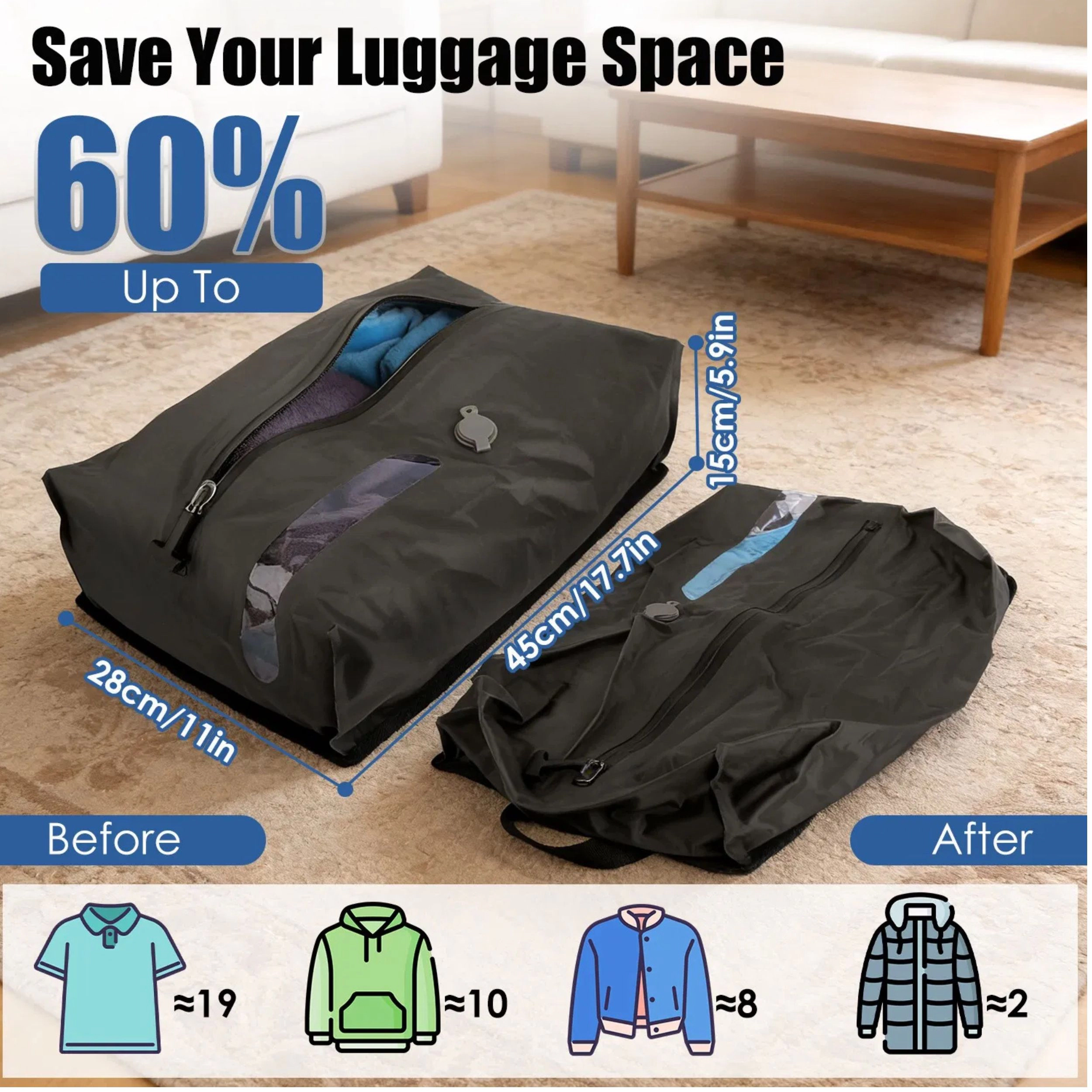 SS Design Vacuum Compression Bags With Pump For Travel Luggage