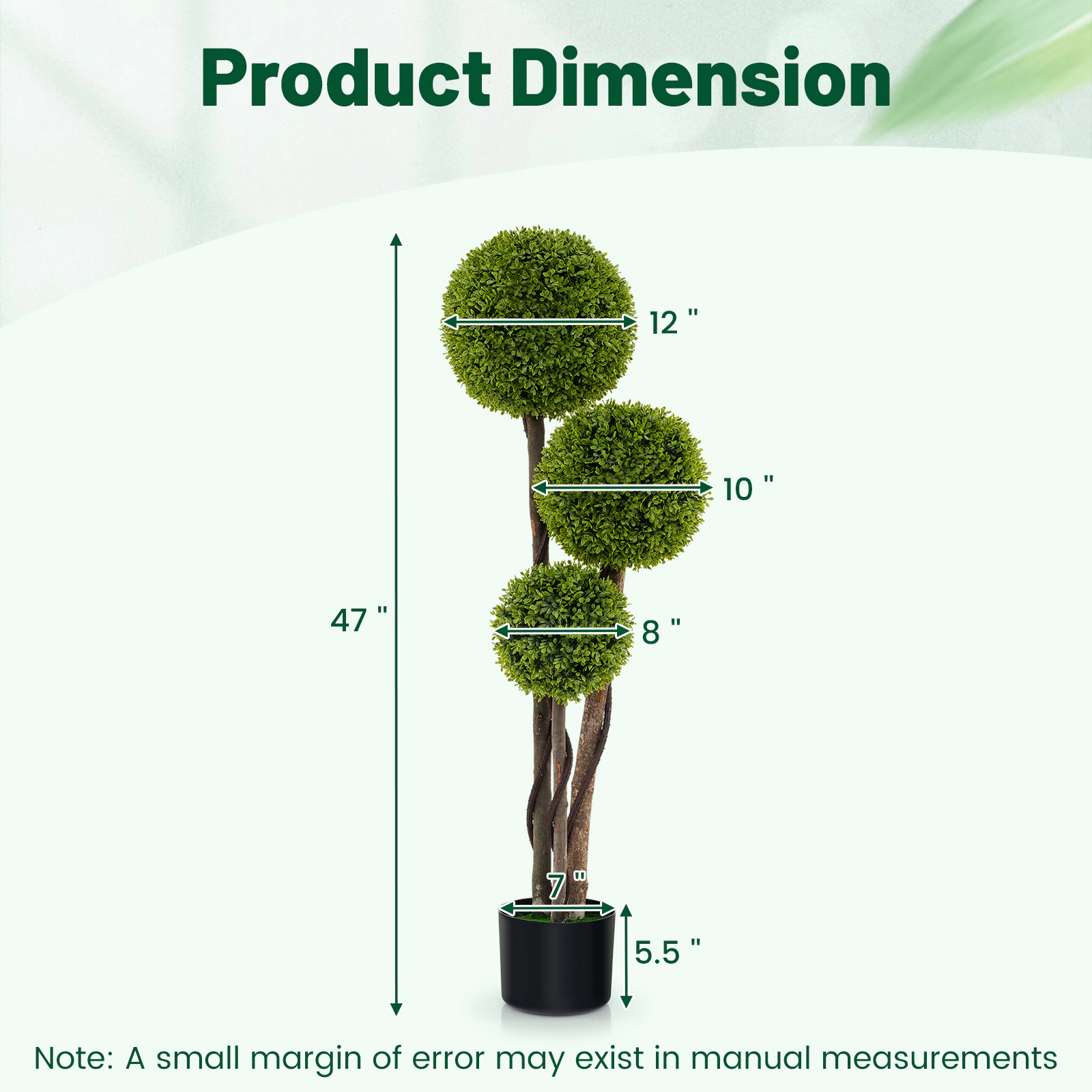 SUGIFT 47-in Artificial Boxwood Triple Ball Topiary Tree with Eucalyptus Wood Trunks and Weighted Pot