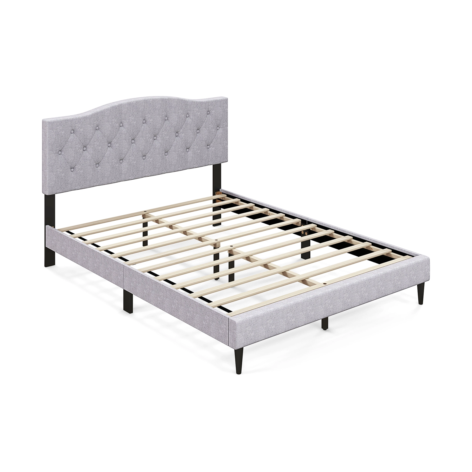 SUGIFT Button Tufted Upholstered Queen Platform Bed Frame with Linen Headboard 800-Lb Capacity 85.5-in Length Gray