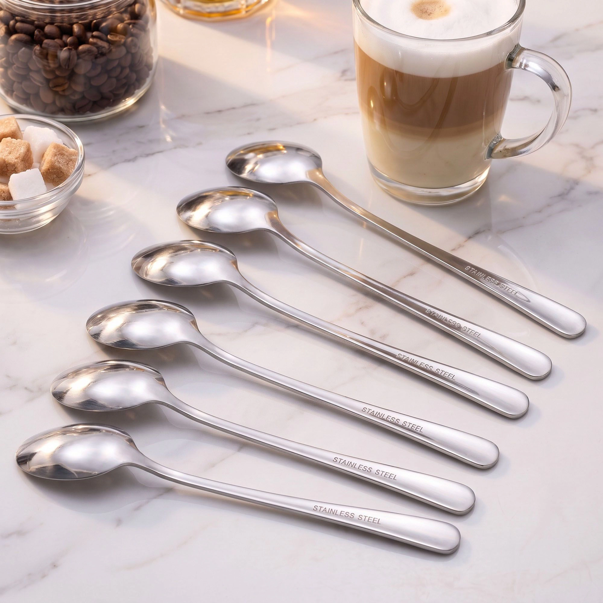 Alilang Women 6-Piece Long Handle Stainless Steel Coffee and Iced Tea Spoon Set