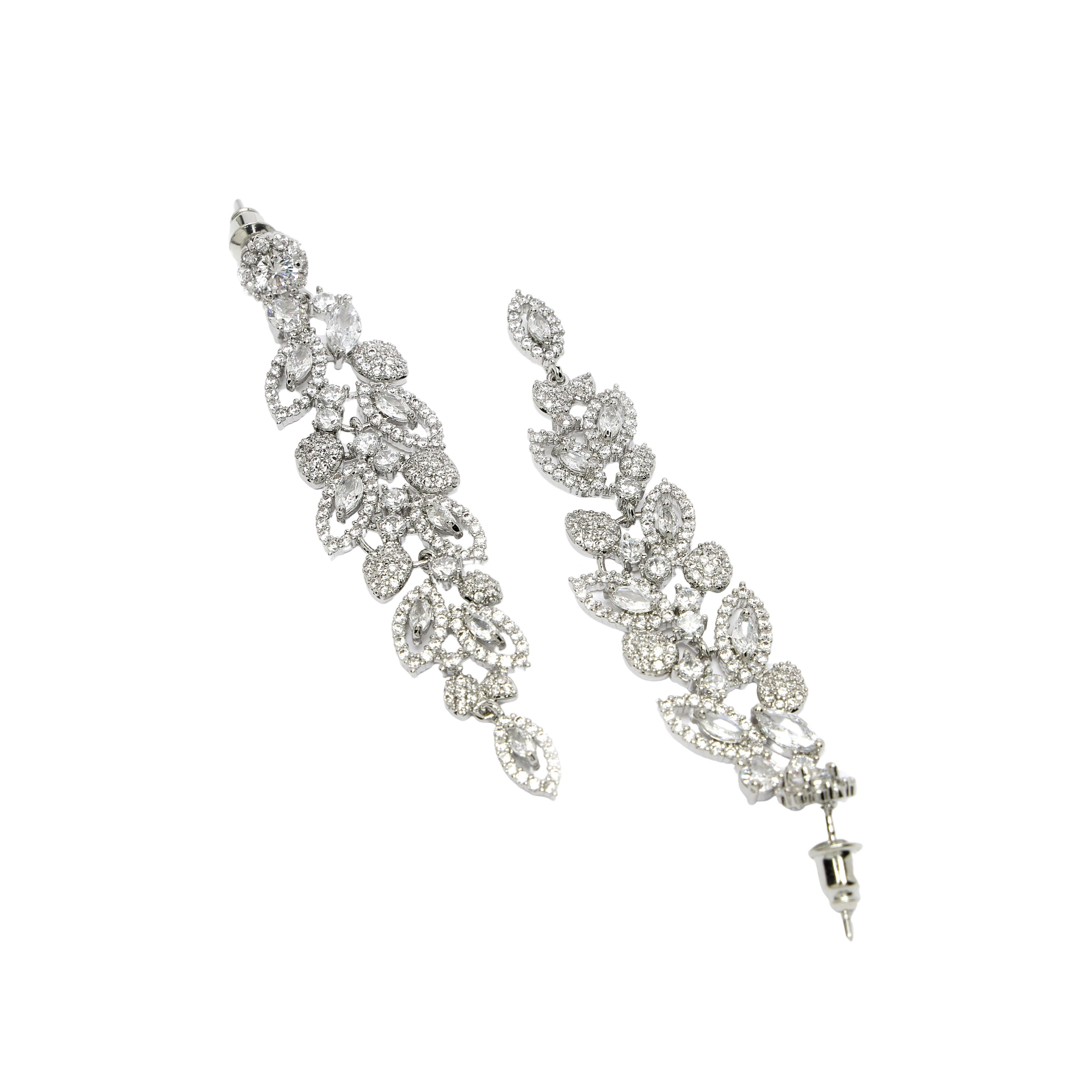 AGP PARIS Womens Diva Long Silver Leaf Drop Earrings