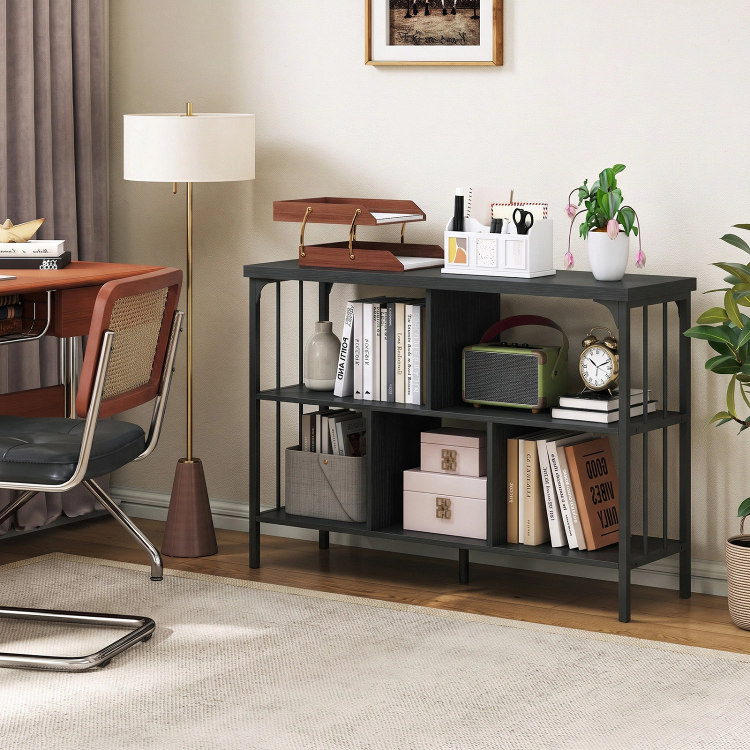 LJG 3-Tier Horizontal Cubby Bookshelf with Open Shelves