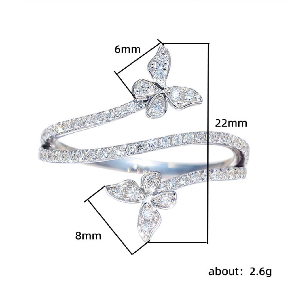 Wardrobe Whimsy Double Butterfly Pave Cubic Zirconia Open Wrap Silver‑Tone Ring