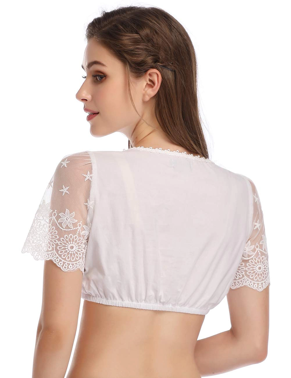KOJOOIN Women Oktoberfest Dirndl Blouse Cropped Bavarian Lace Top Crop Shirt for Beer Festival Costume
