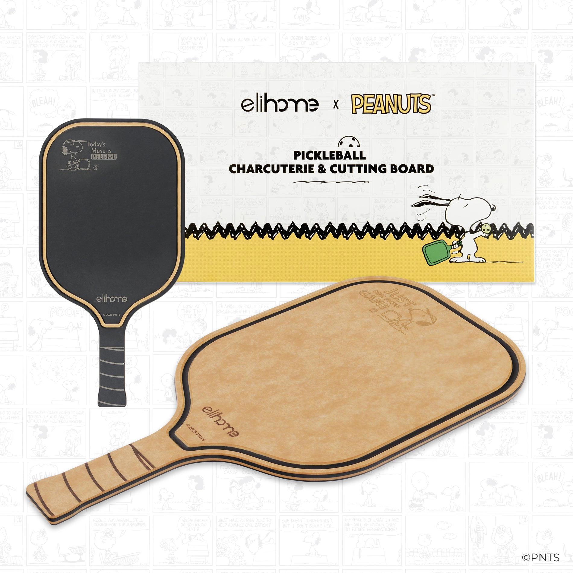 Elihome x Peanuts Pickleball Paddle Charcuterie & Cutting Board