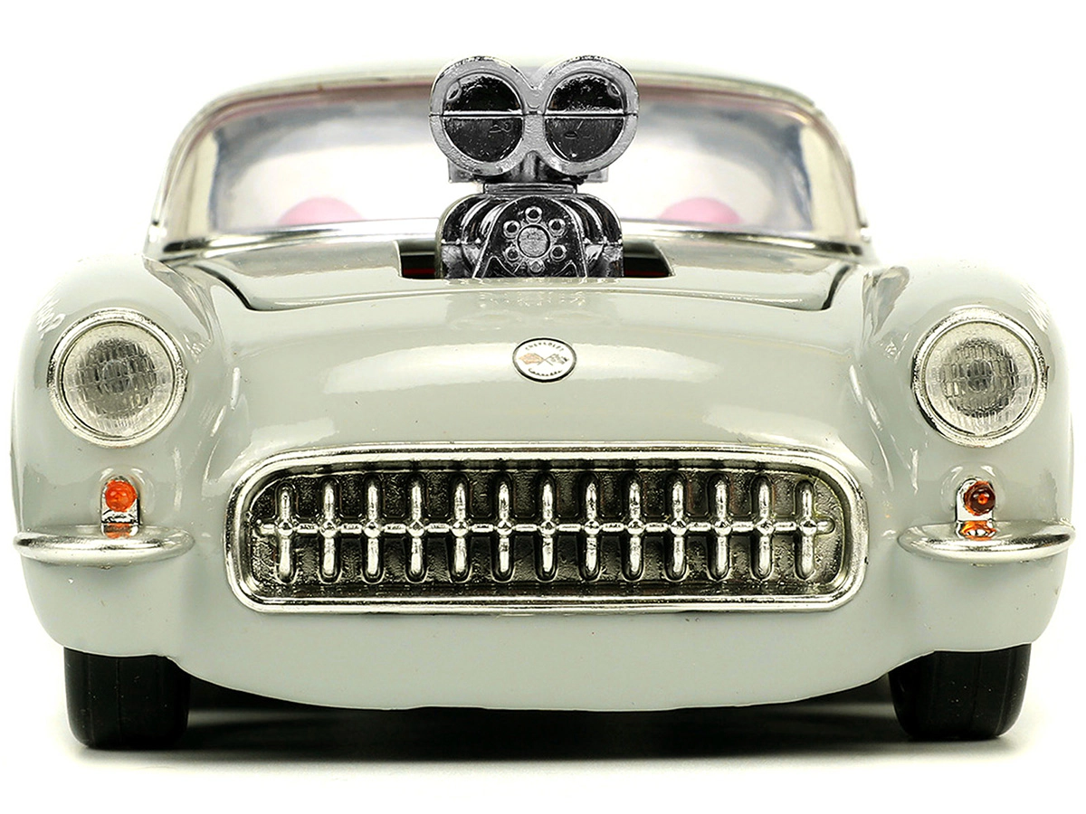 Jada Collectible 1957 Chevrolet Corvette Beige With Pink Interior Bugs Bunny Figure "Looney Tunes" "Hollywood Rides"