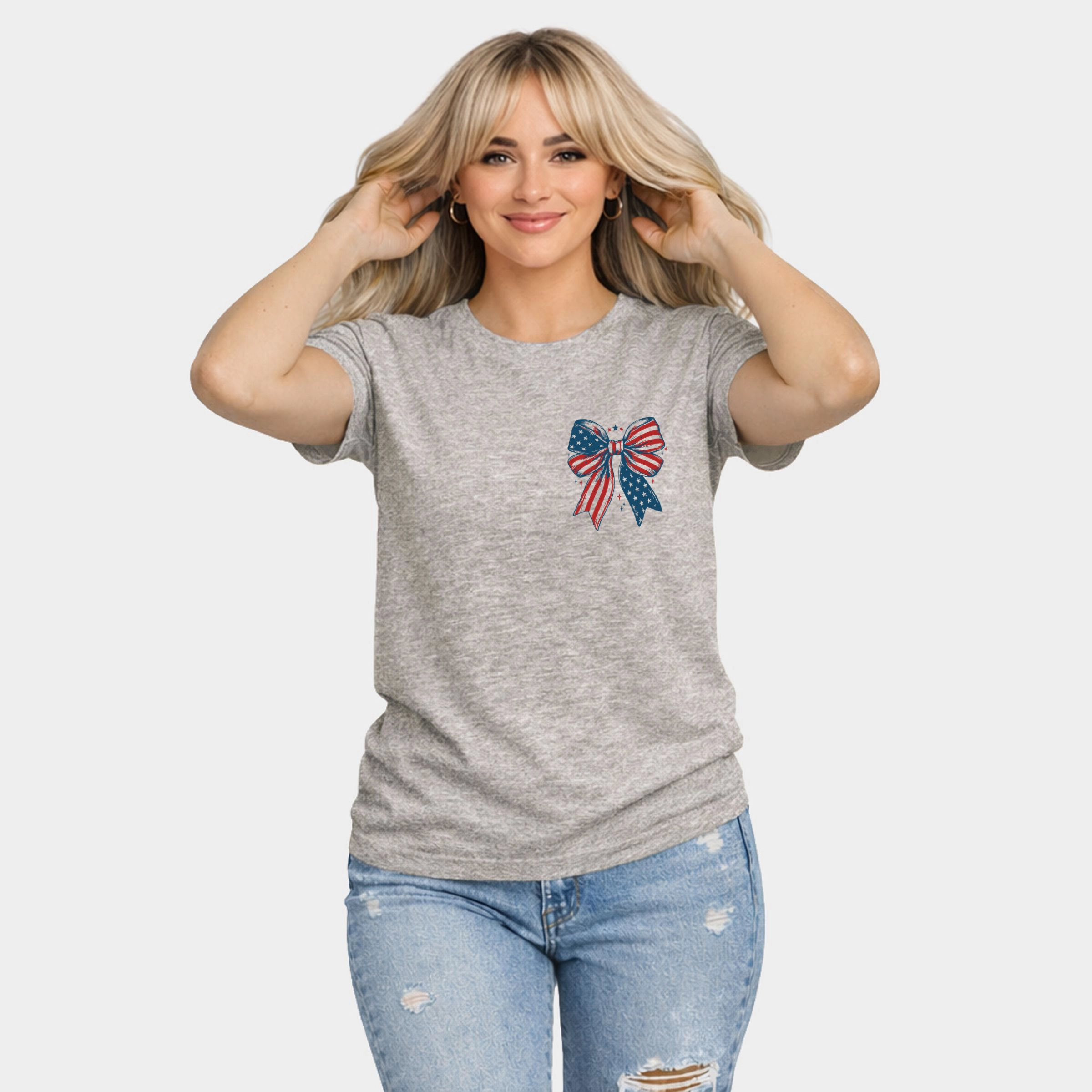 Simply Sage Market - Patriotic Bow Stars Women's Short Sleeve Graphic T-Shirt