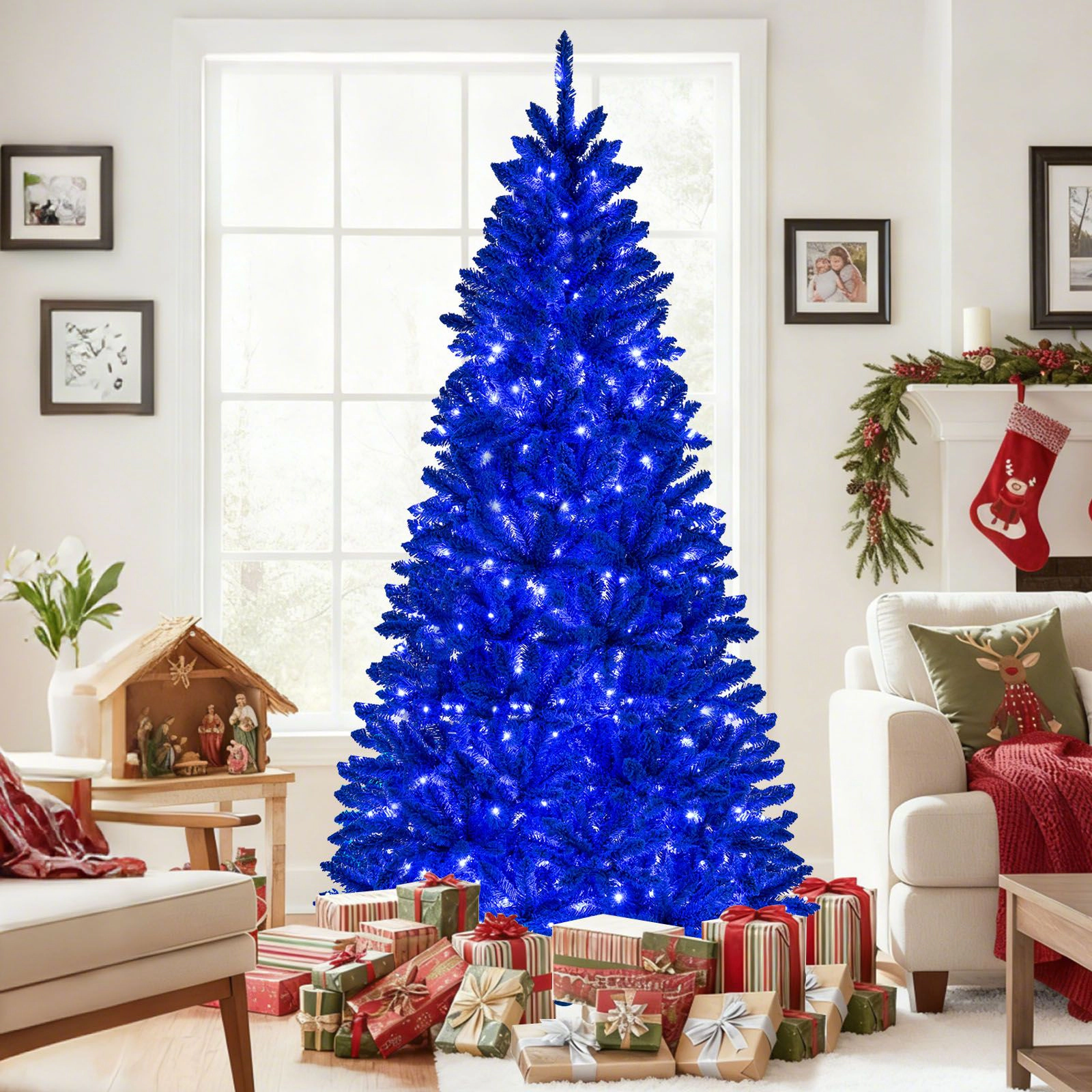 SlickBlue Blue Flocked Artificial Christmas Tree with Remote Control