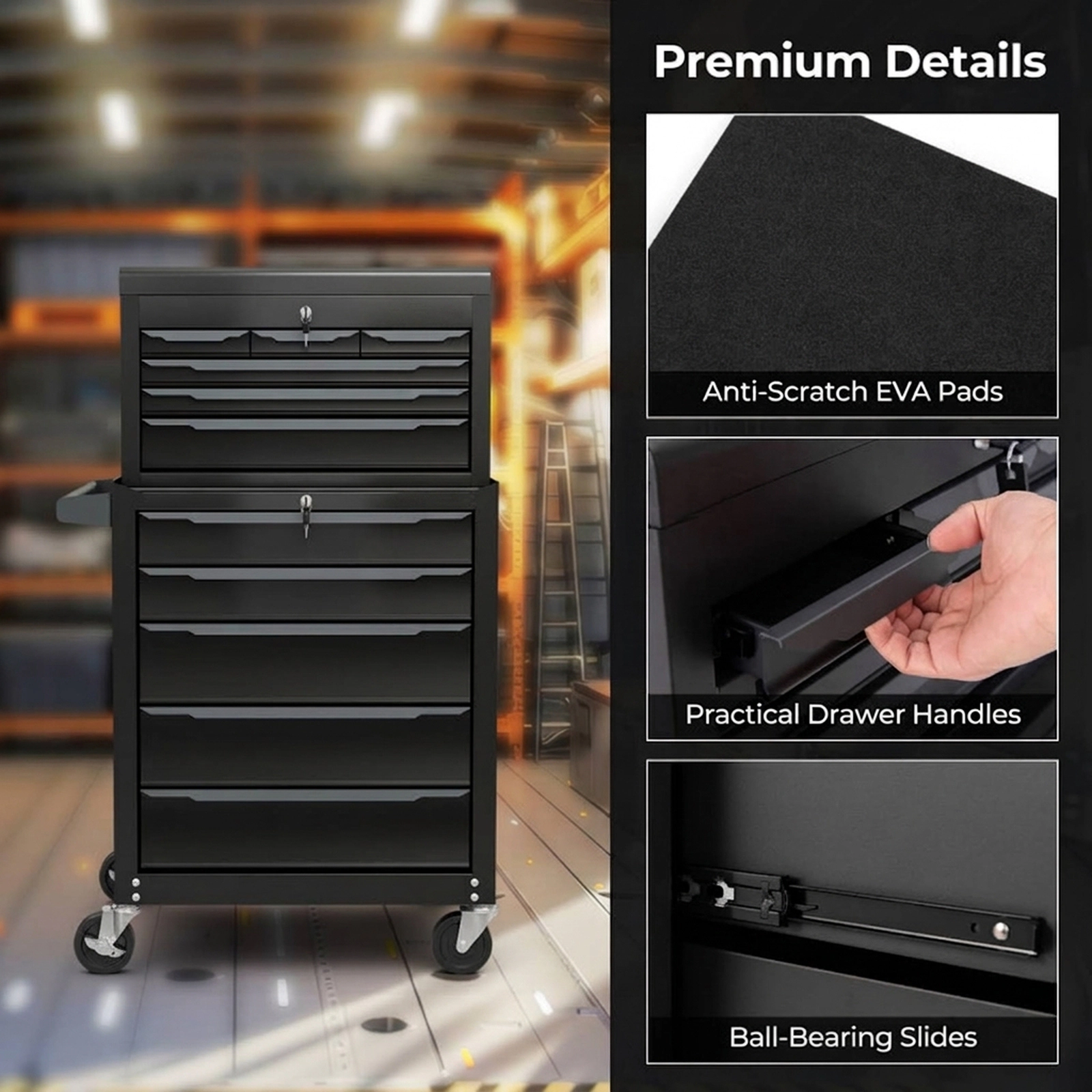SUGIFT 11-Drawer 329-lb Capacity Rolling Steel Tool Chest with Central Keyed Locking and Top Platform