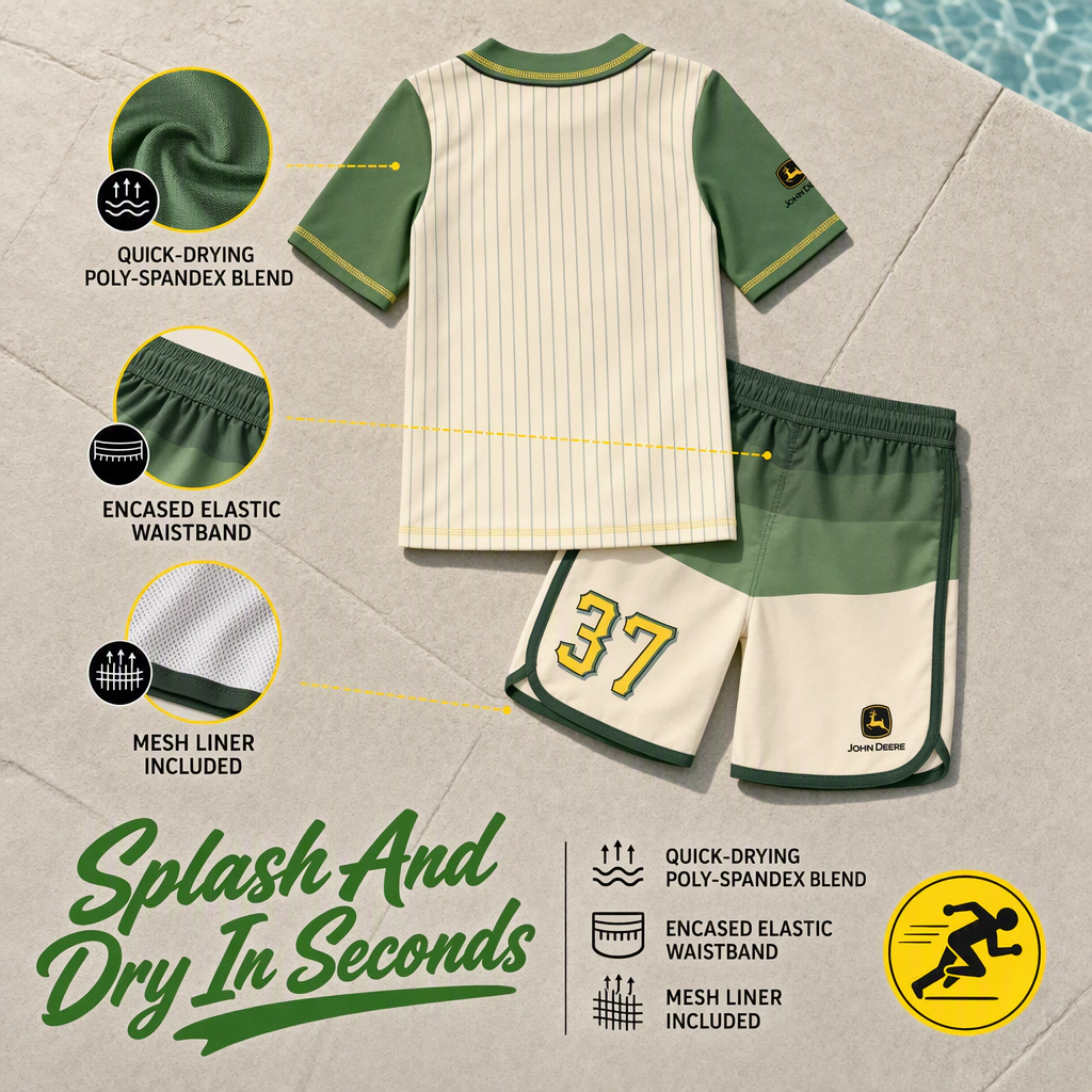John Deere Boys' 2-Piece Rash Guard and Swim Trunks Set