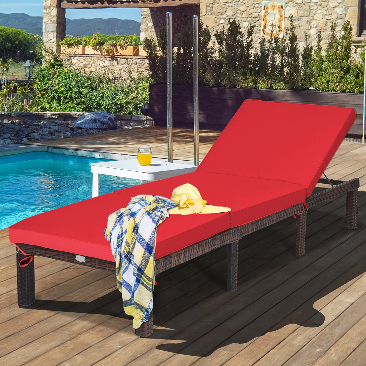 LJG Outdoor Rattan Adjustable Cushioned Chaise