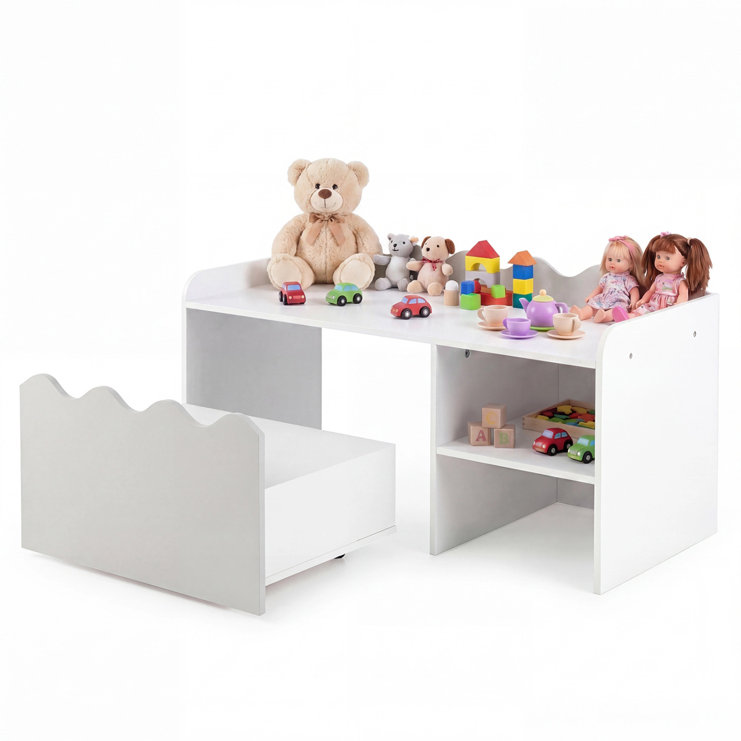 Hivvago Scalloped Kids Bookshelf and Toy Storage Organizer for Playroom
