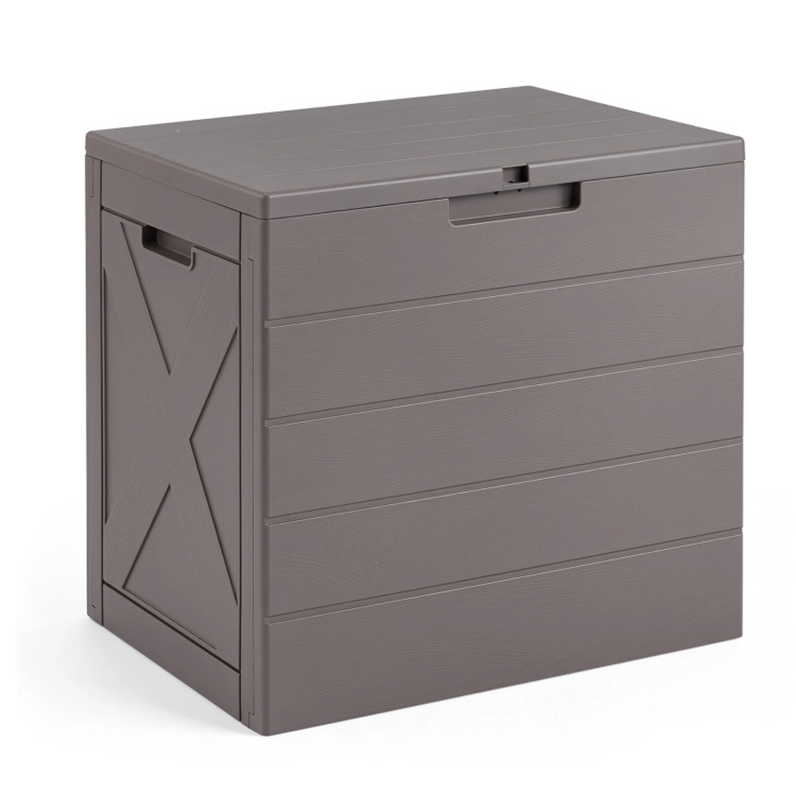 SUGIFT 25-Gal 110-lb Lid Capacity Wood Grain Outdoor Storage Bin Patio Deck Box with Lock Hole and Handles