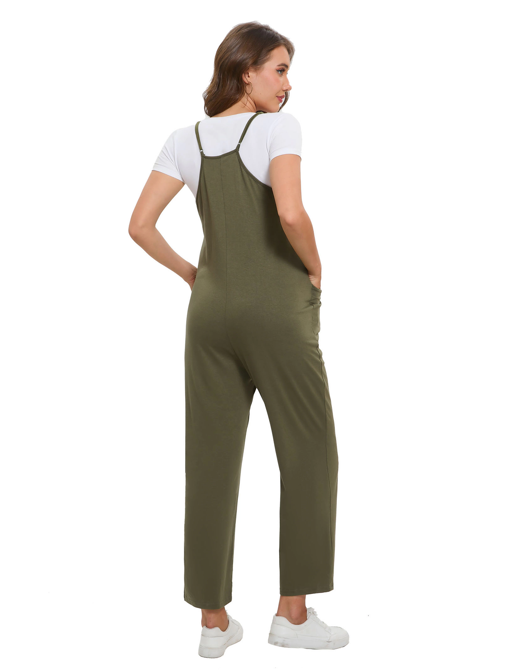 KOJOOIN Women's Maternity Jumpsuit Spaghetti Strap Sleeveless Overalls Loose Baggy Pregnancy Romper