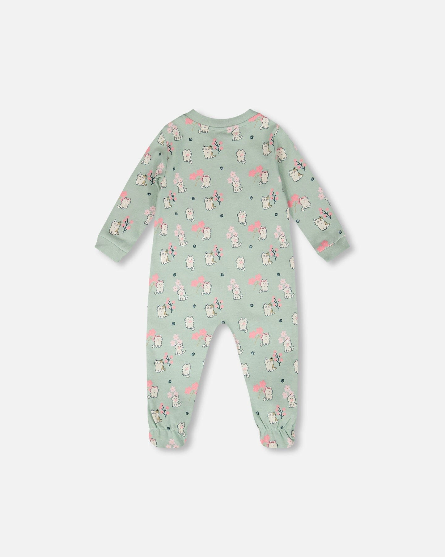 Deux par Girls Organic Cotton Full-Length Zip Kitten Print One-Piece Pyjama