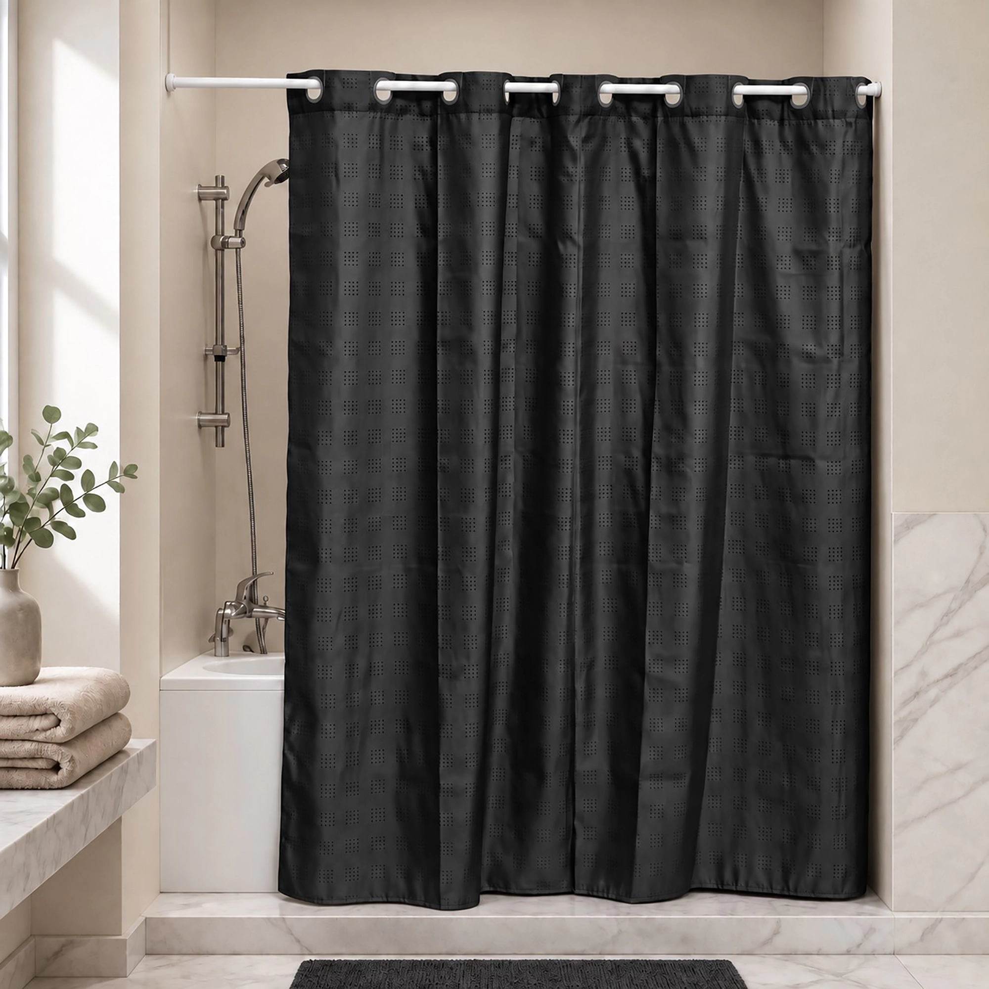 Evideco French Home Goods  Textured Polyester Shower Curtain Panel with Integrated Clip-On Rings