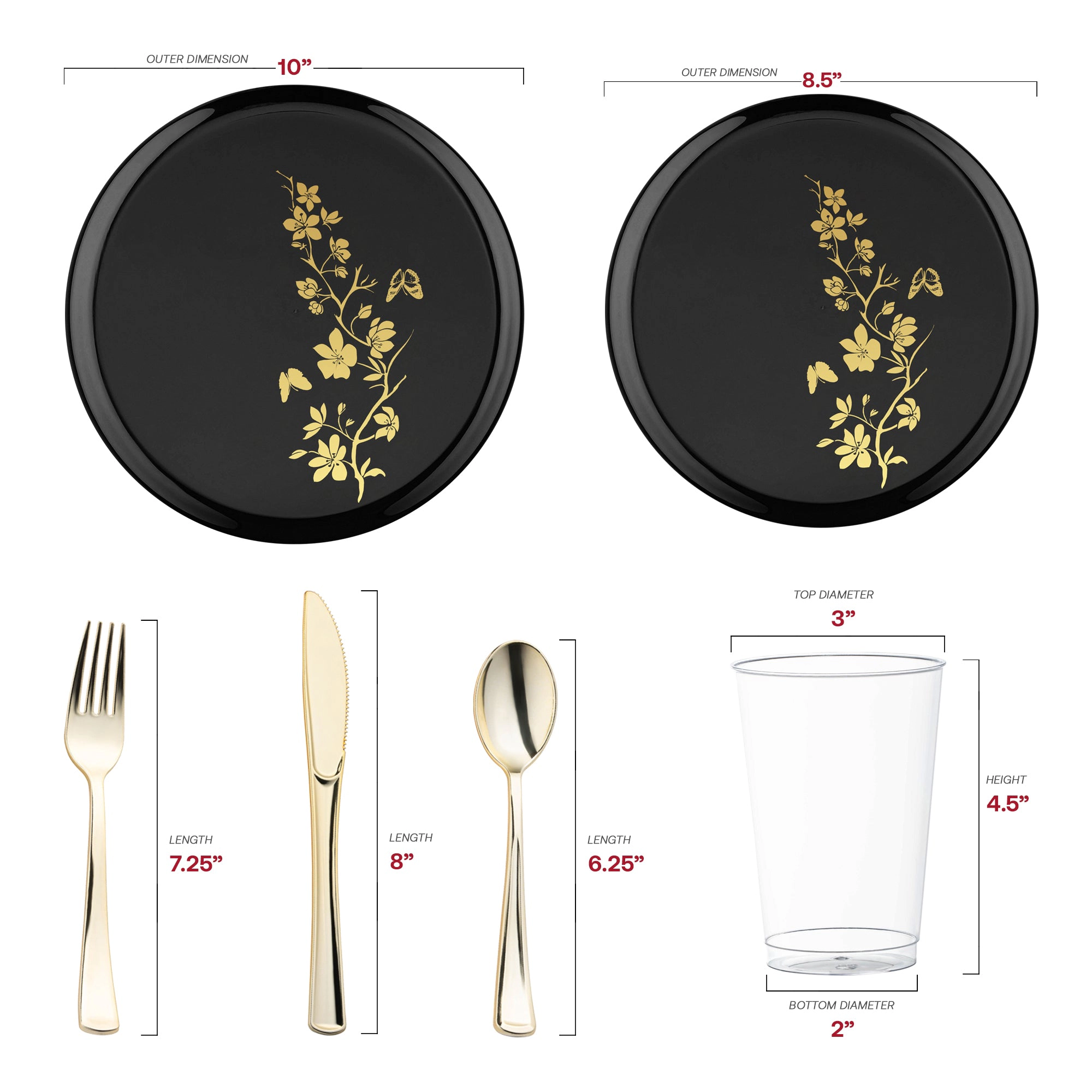 Smarty Had A Party Black with Gold Floral Plastic Wedding Value Set