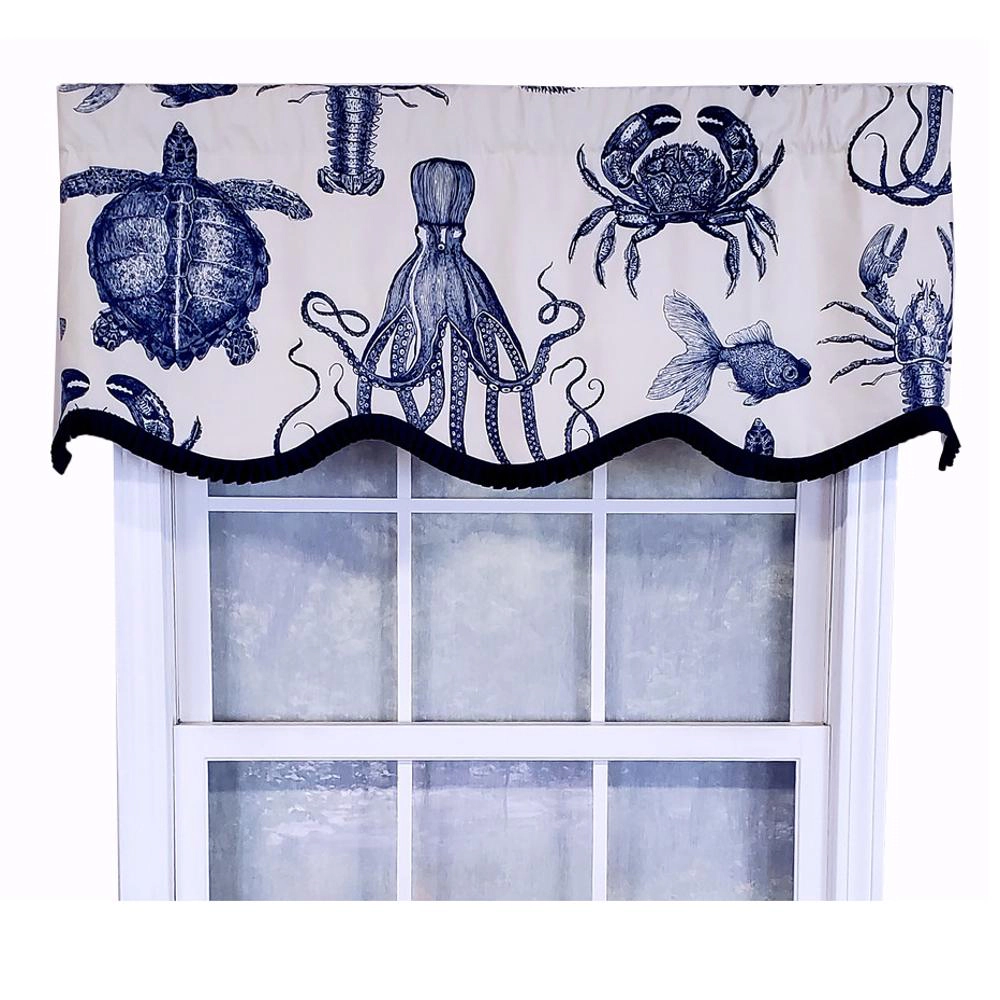 RLF Home Modern Design Classic Aquarium Provance Style Window Valance 50" x 17" Navy