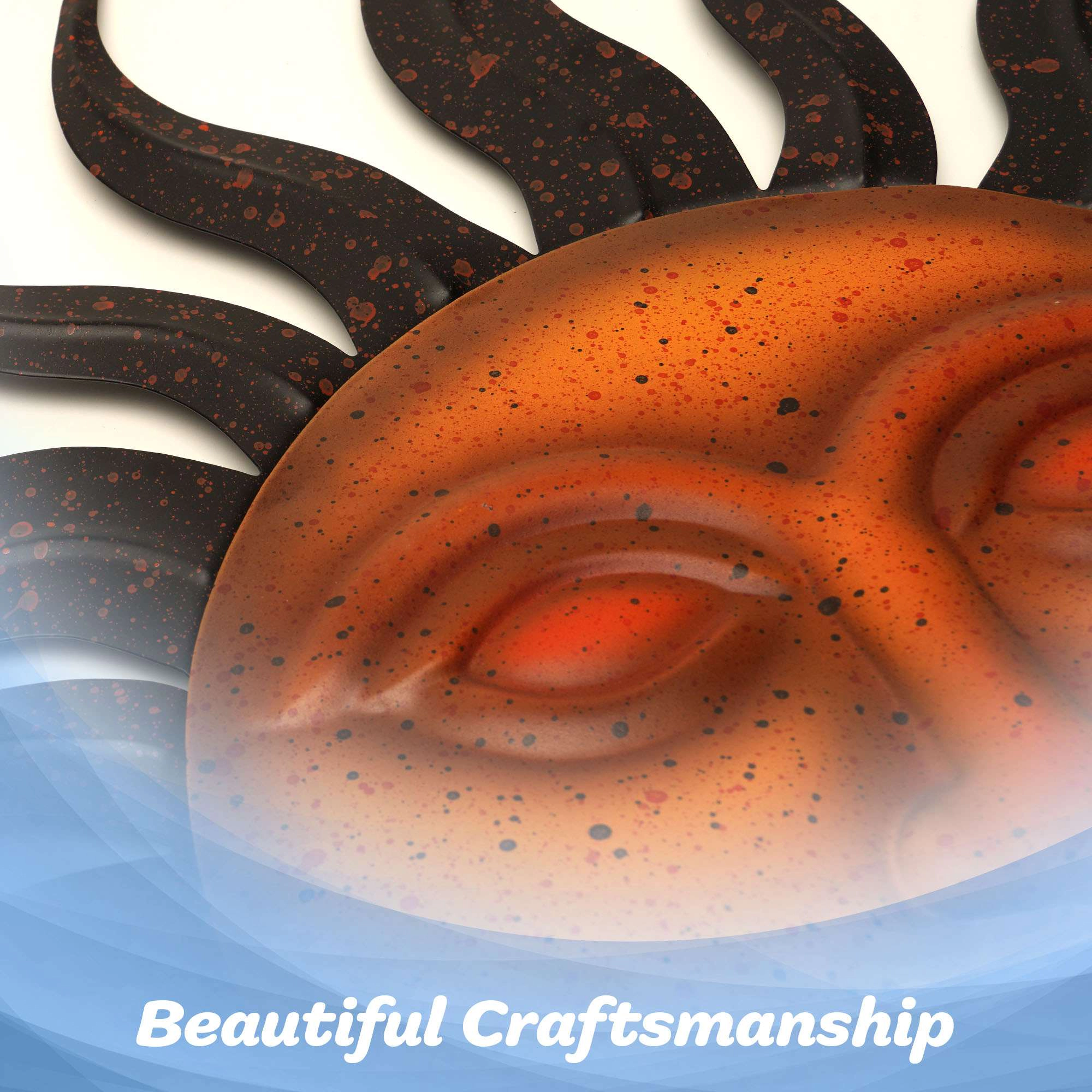 G128 24 in Hand-Painted Metal Sun Face Wall Art - Indoor Outdoor Garden Patio Decor