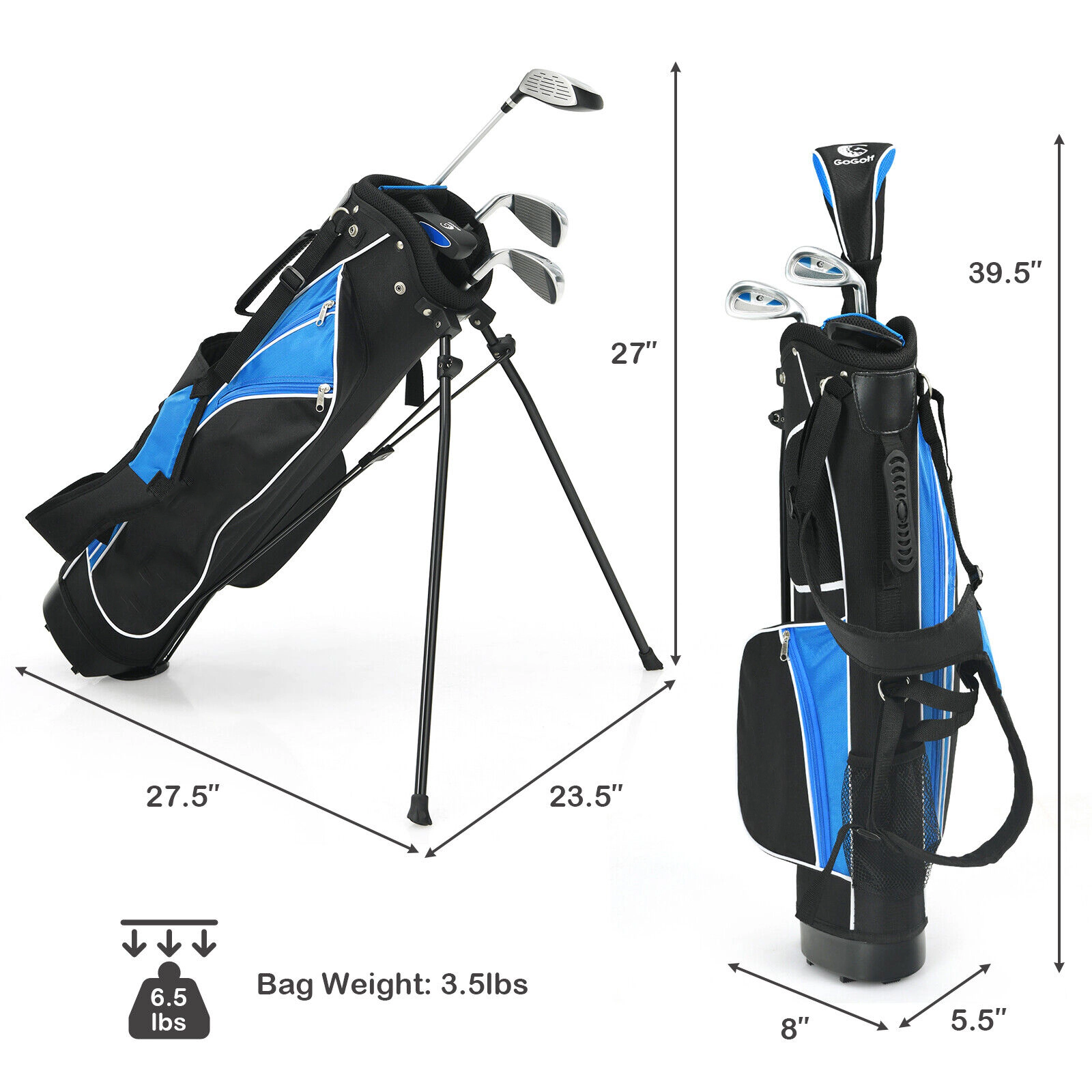SUGIFT Blue Stand Bag and Headcover Complete Junior Golf Club Set for Ages 11-13