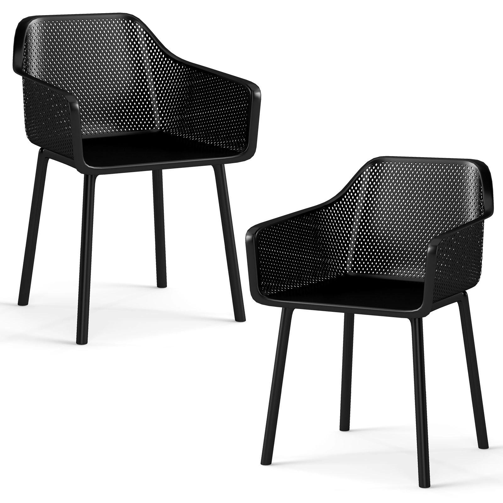 SlickBlue Black Plastic Dining Chairs Set of 2, Armrest Mesh Back