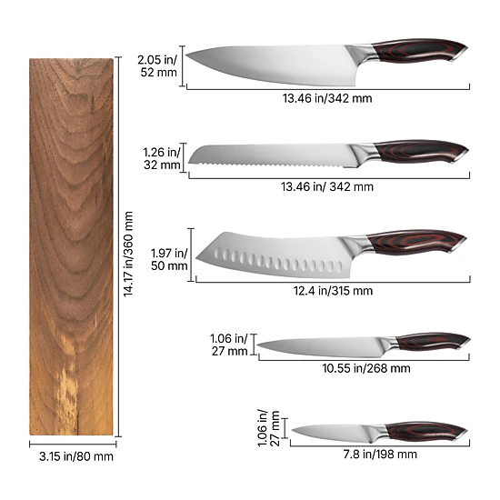 HONGGE Kitchen Knife Set, High Carbon Stainless Steel Knife Set, Kitchen Cutlery