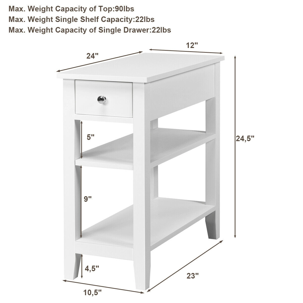 Slickblue White Side Table with Drawer and Open Shelves for Bedroom Living Room