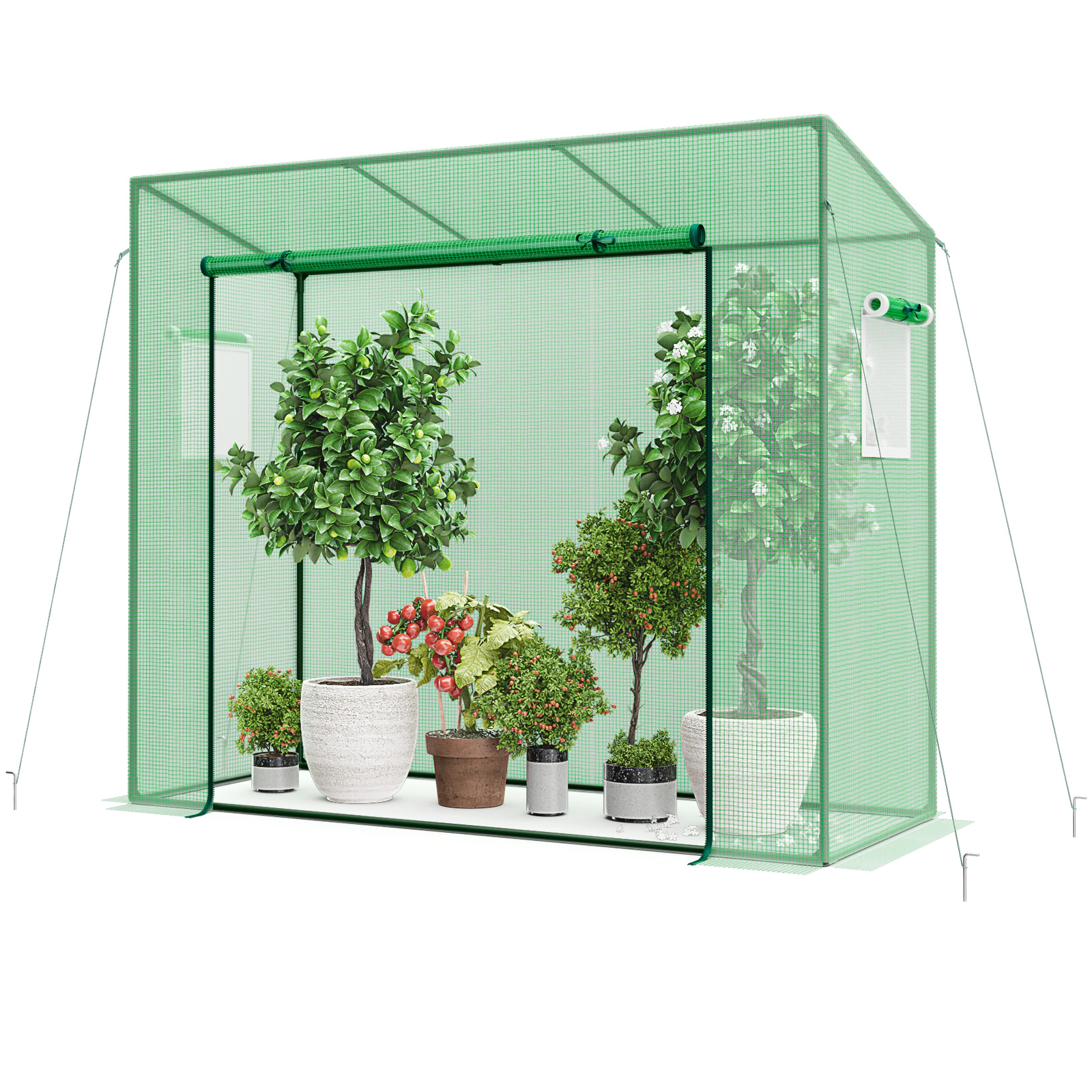 SUGIFT Walk-in Greenhouse Green 6.6 x 2.5 x 5.6 ft Portable with Roll-up Zipper Door
