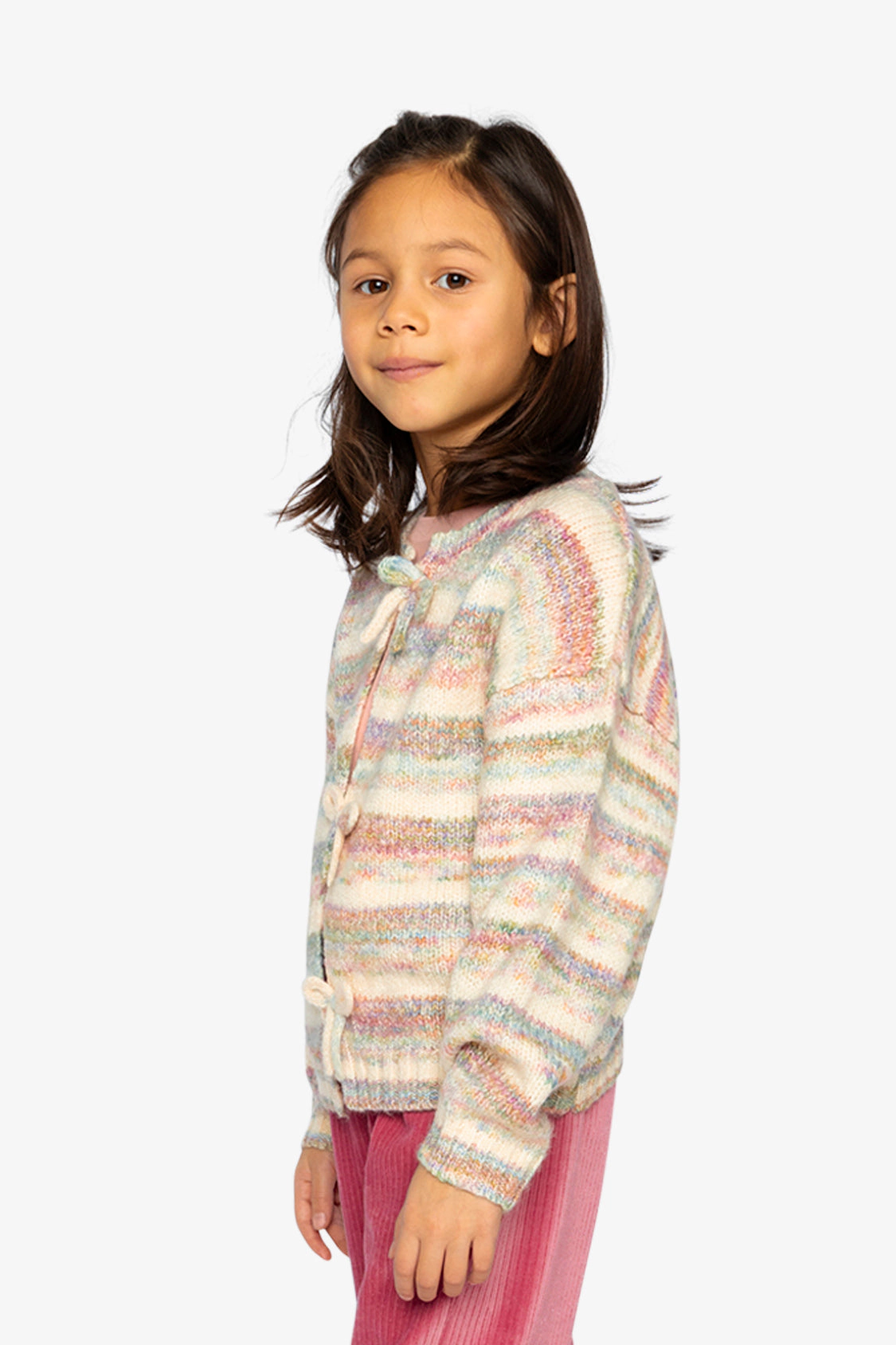 Deux par Girls Striped Bow Appliqué Knitted Cardigan